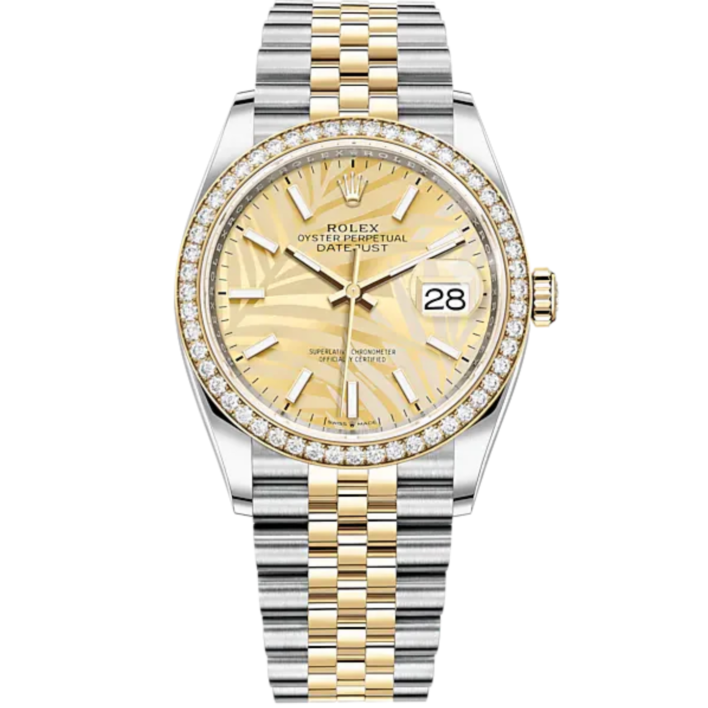 Datejust 36 36mm Oystersteel Jubilee Bracelet and Yellow Gold Golden Palm-Motif Dial Diamond-Set Bezel