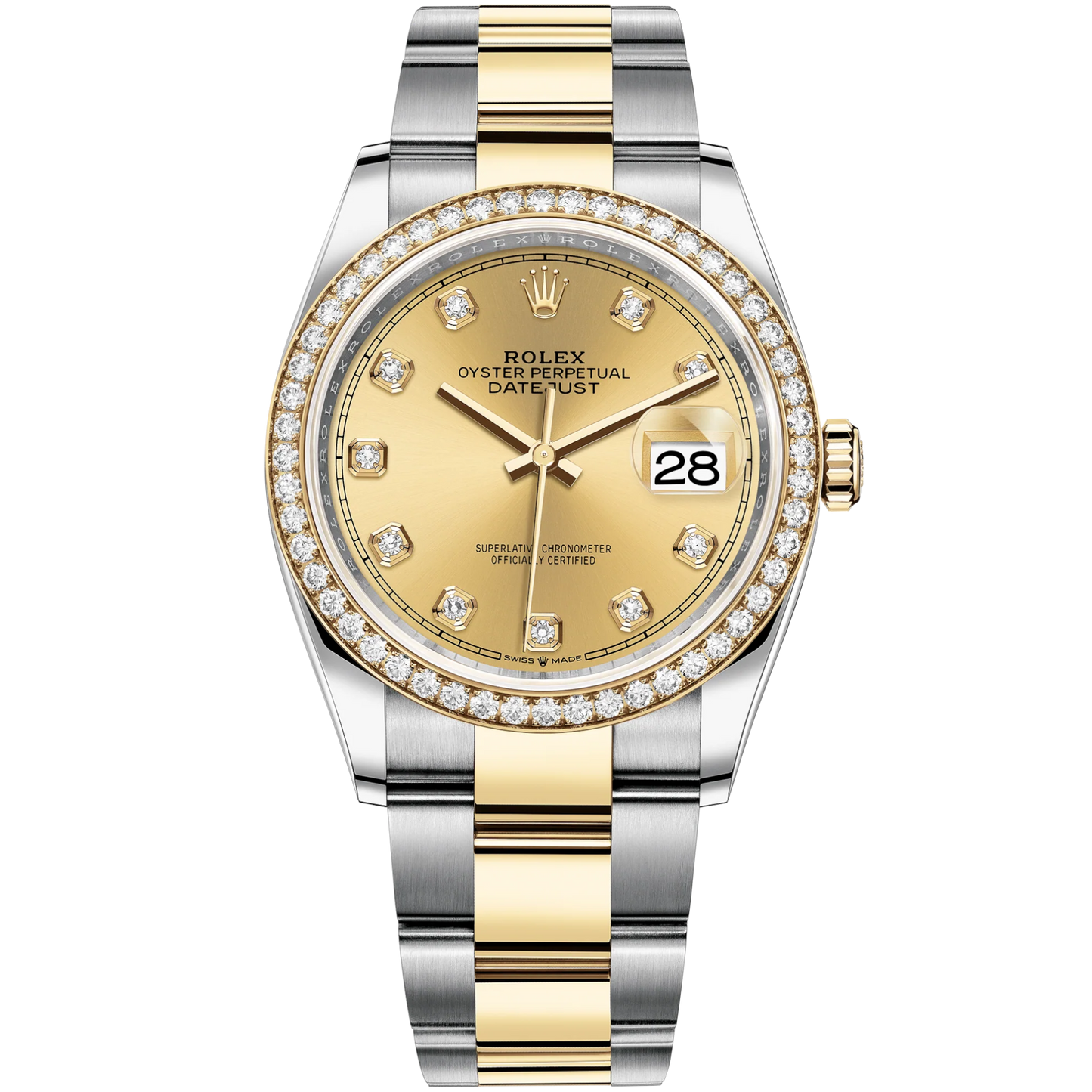 Datejust 36 36mm Oyster Bracelet Oystersteel and Yellow Gold with Champagne-Colour Diamond-Set Dial Diamond-Set Bezel