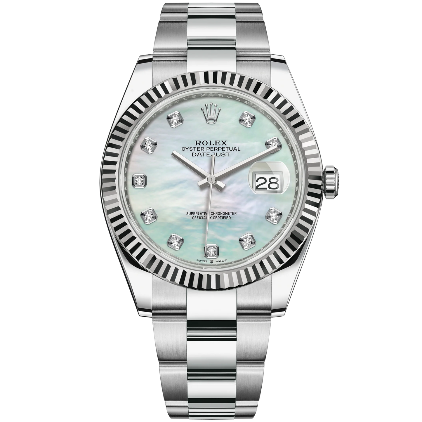 Rolex Datejust Ref. 126334 41mm Oyster White Gold with White Mother-Of-Pearl Diamond-Set Dial Fluted Bezel
