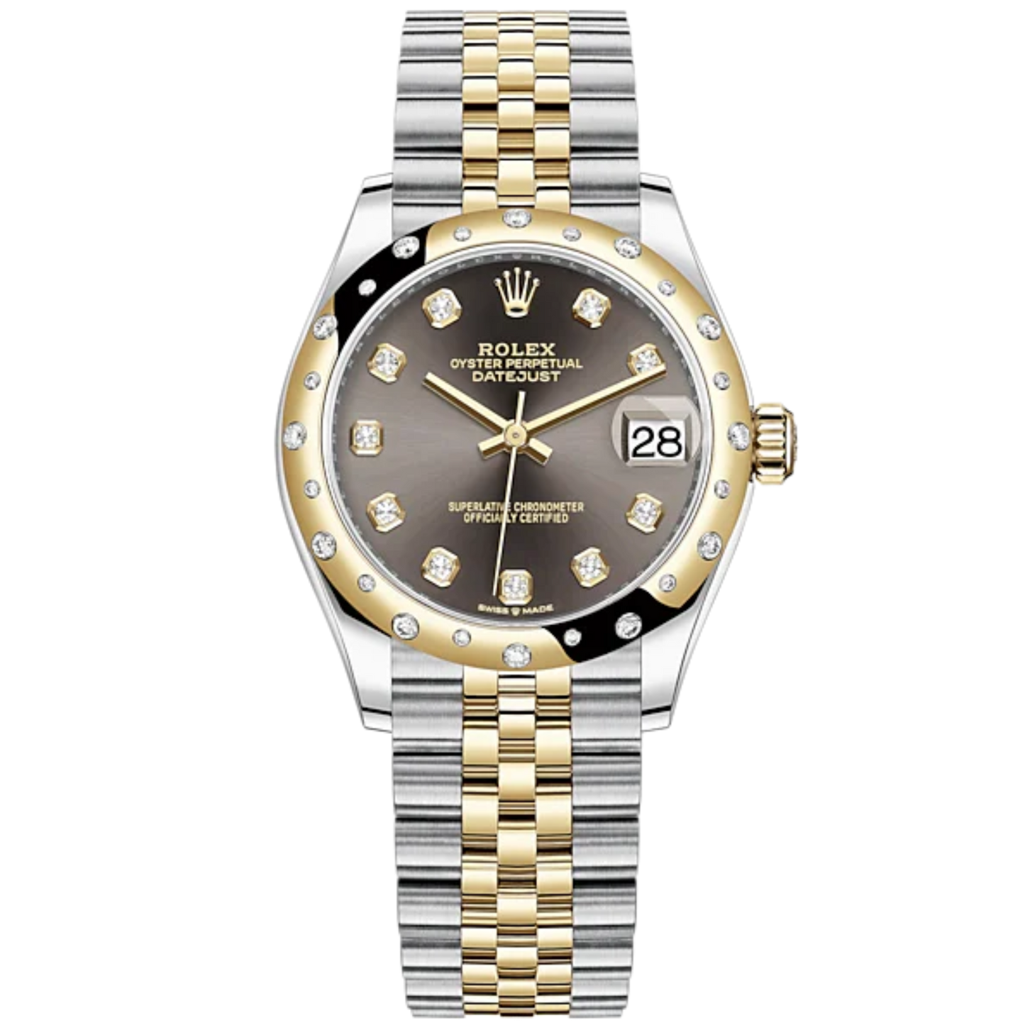 Datejust 31 31mm Jubilee Bracelet Oystersteel and Yellow Gold with Dark Grey Diamond-Set Dial Diamond-Set Bezel