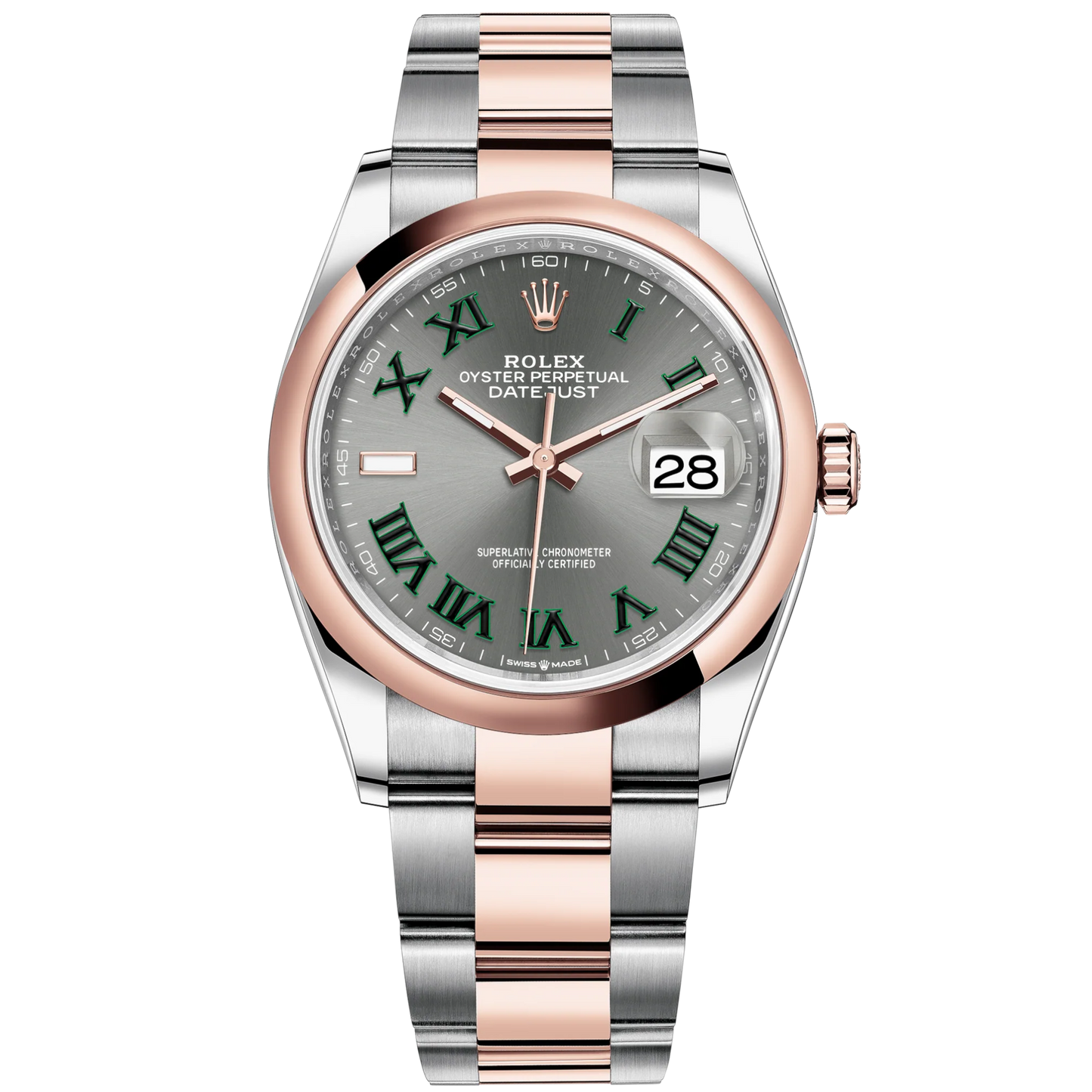 Datejust 36 36mm Oyster Bracelet Oystersteel and Everose Gold with Slate Dial Domed Bezel
