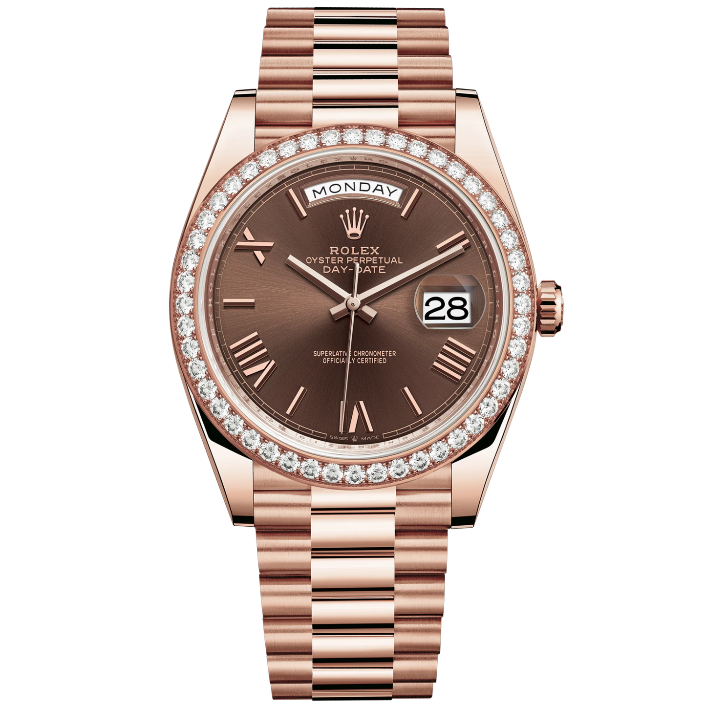 Day-Date 40 40mm President Bracelet and 18 KT Everose Gold with Chocolate Dial and Diamond-Set Bezel