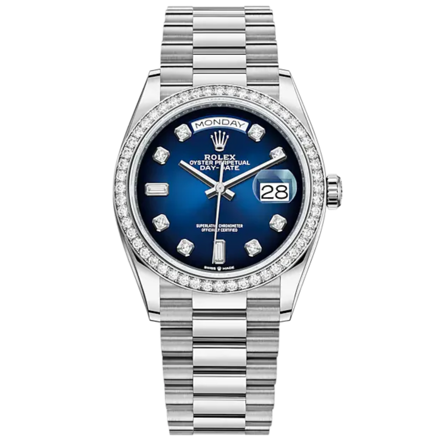 Day-Date 36 36mm President Bracelet and 18 KT White Gold with Blue Ombré Dial Diamond-Set Dial Diamond-Set Bezel