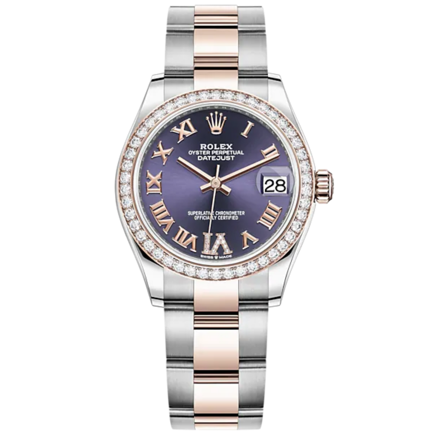 Datejust 31 31mm Oyster Bracelet Oystersteel and Everose Gold with Aubergine Diamond Dial Diamond-Set Bezel