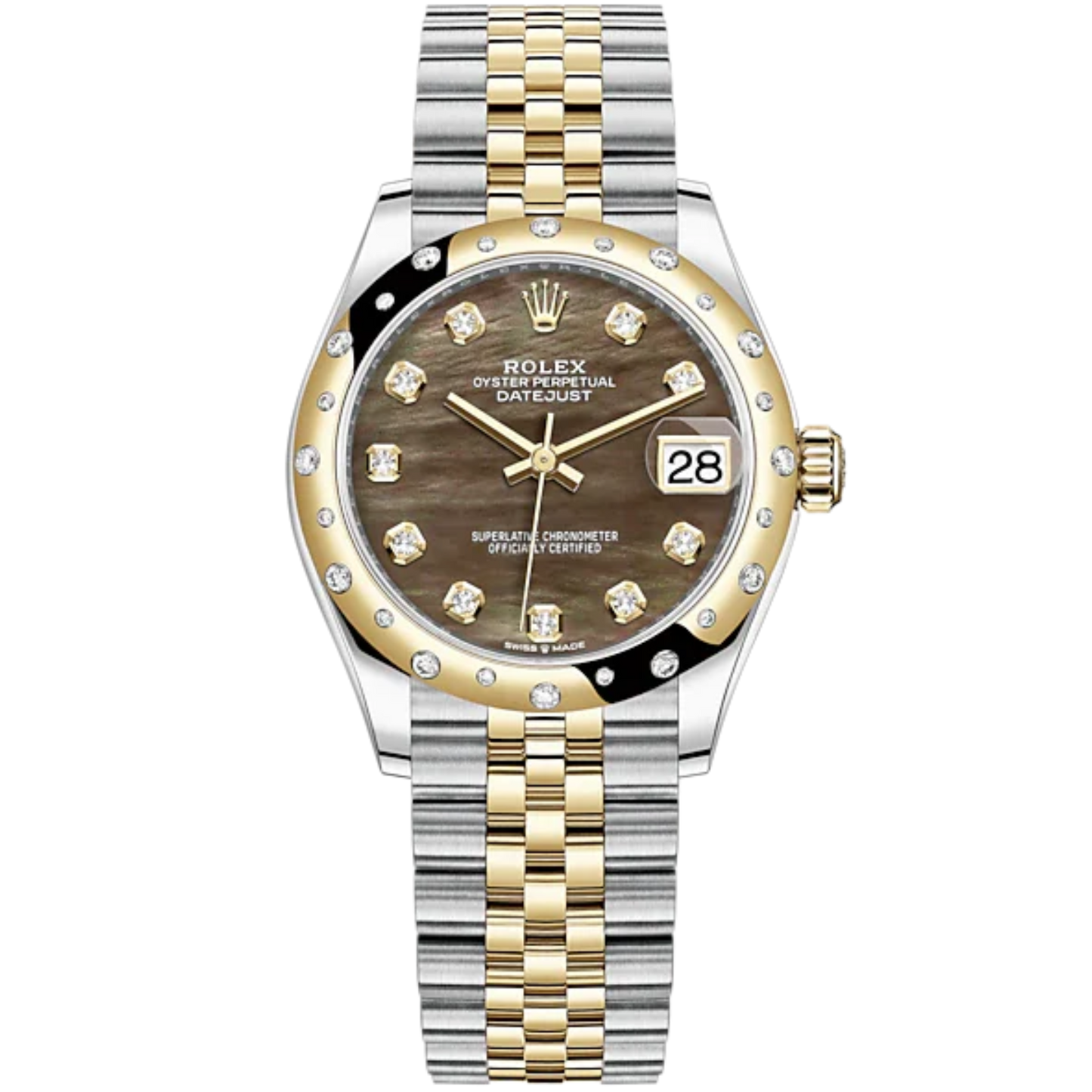 Datejust 31 31mm Jubilee Bracelet Oystersteel and Yellow Gold with Black Mother-Of-Pearl Diamond-Set Dial Diamond-Set Bezel