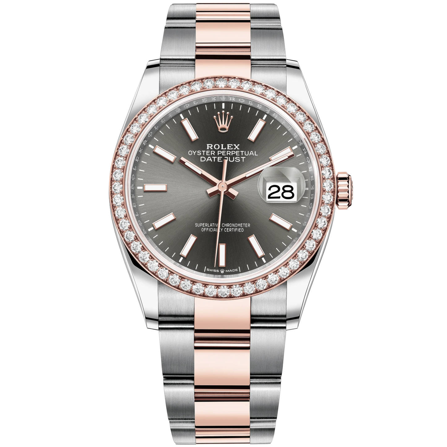 Datejust 36 36mm Oyster Bracelet Oystersteel and Everose Gold with Slate Dial Diamond-Set Bezel