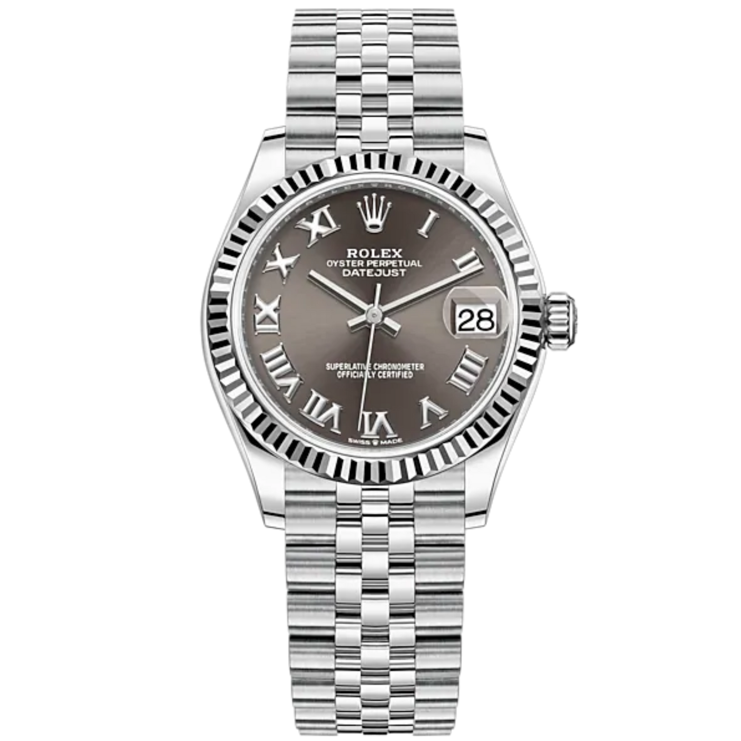 Datejust 31 31mm Jubilee Bracelet Oystersteel and White Gold with Dark Grey Dial Fluted Bezel