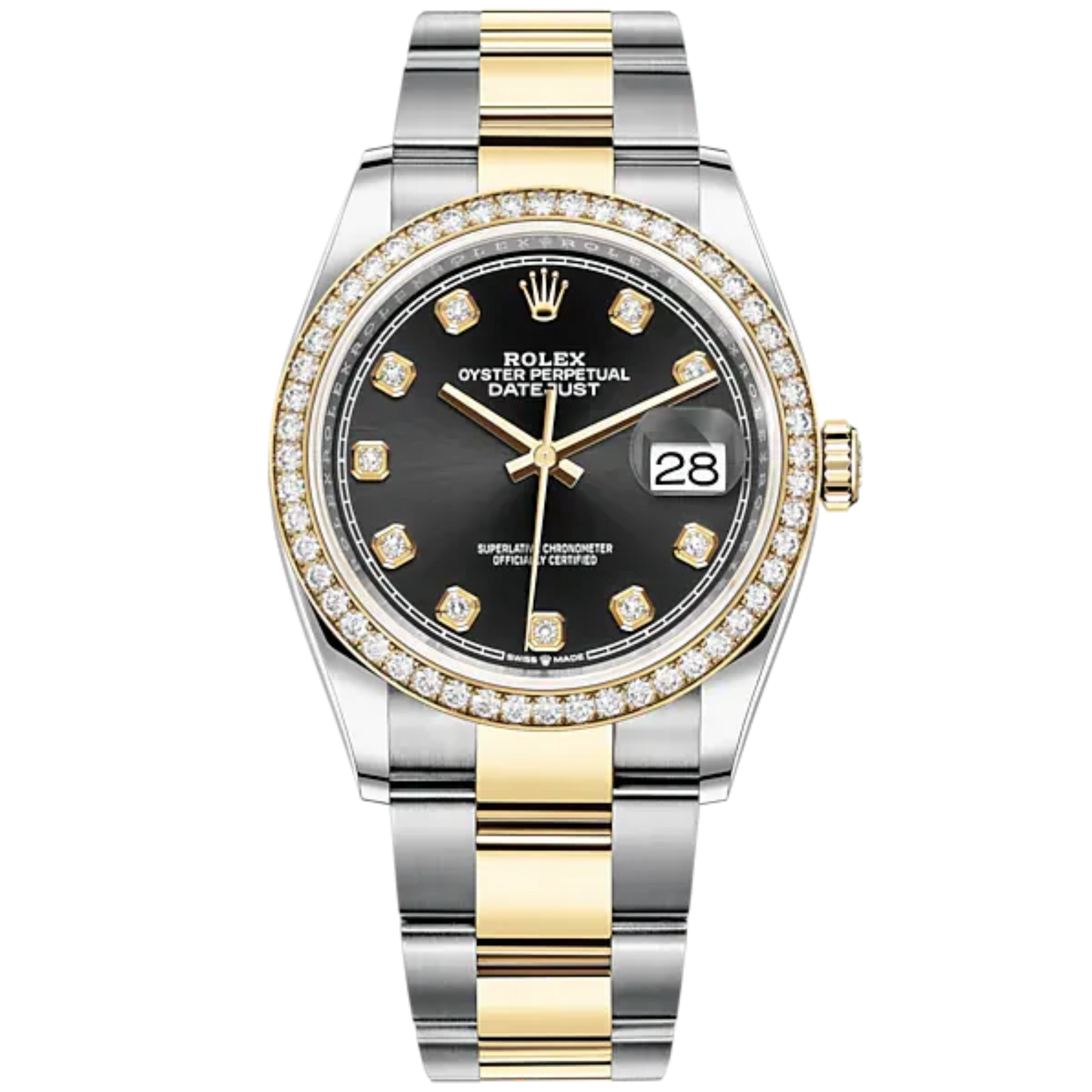 Datejust 36 36mm Oyster Bracelet Oystersteel and Yellow Gold with Bright Black Diamond-Set Dial Diamond-Set Bezel