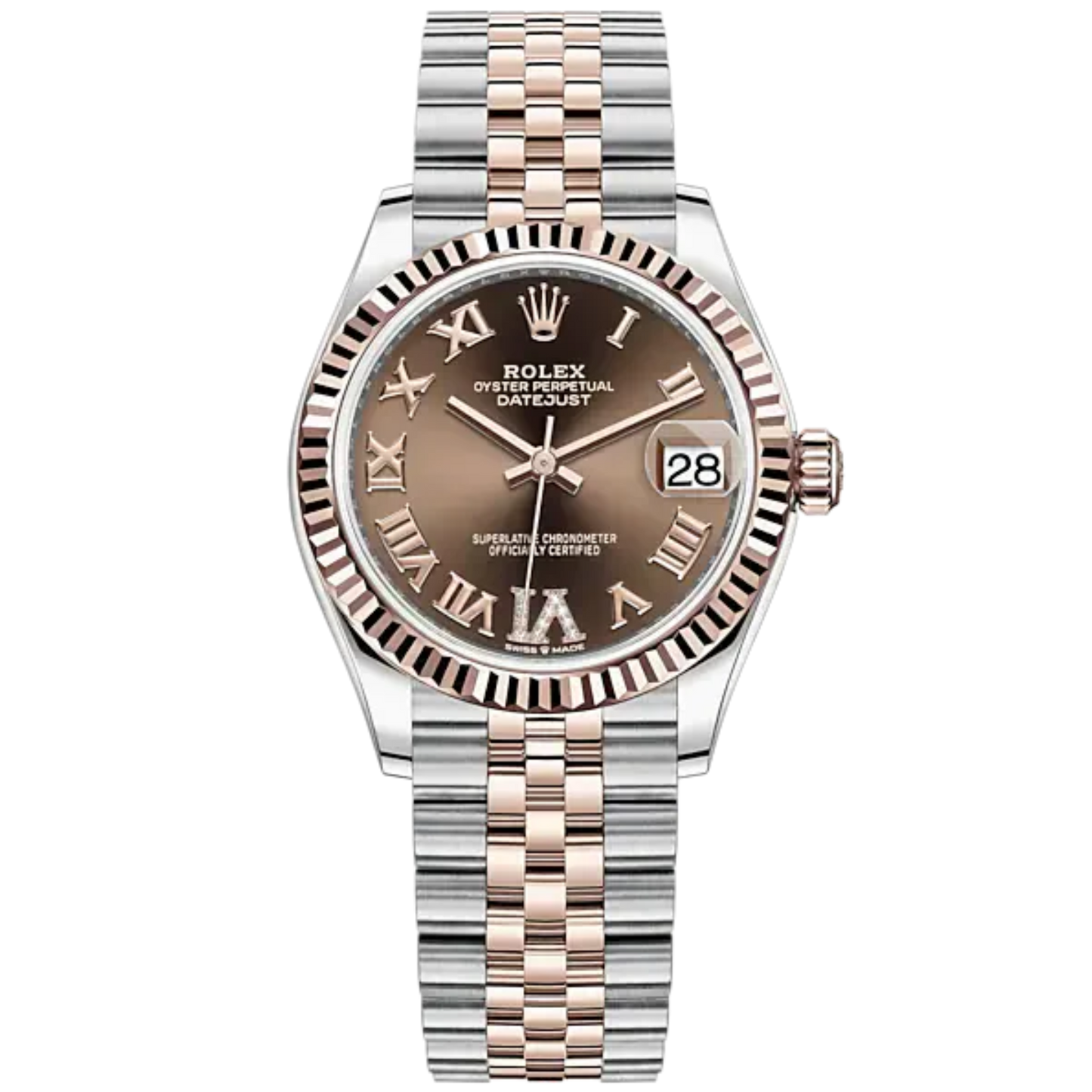 Datejust 31 31mm Jubilee Bracelet Oystersteel and Everose Gold with Chocolate Diamond Dial Fluted Bezel