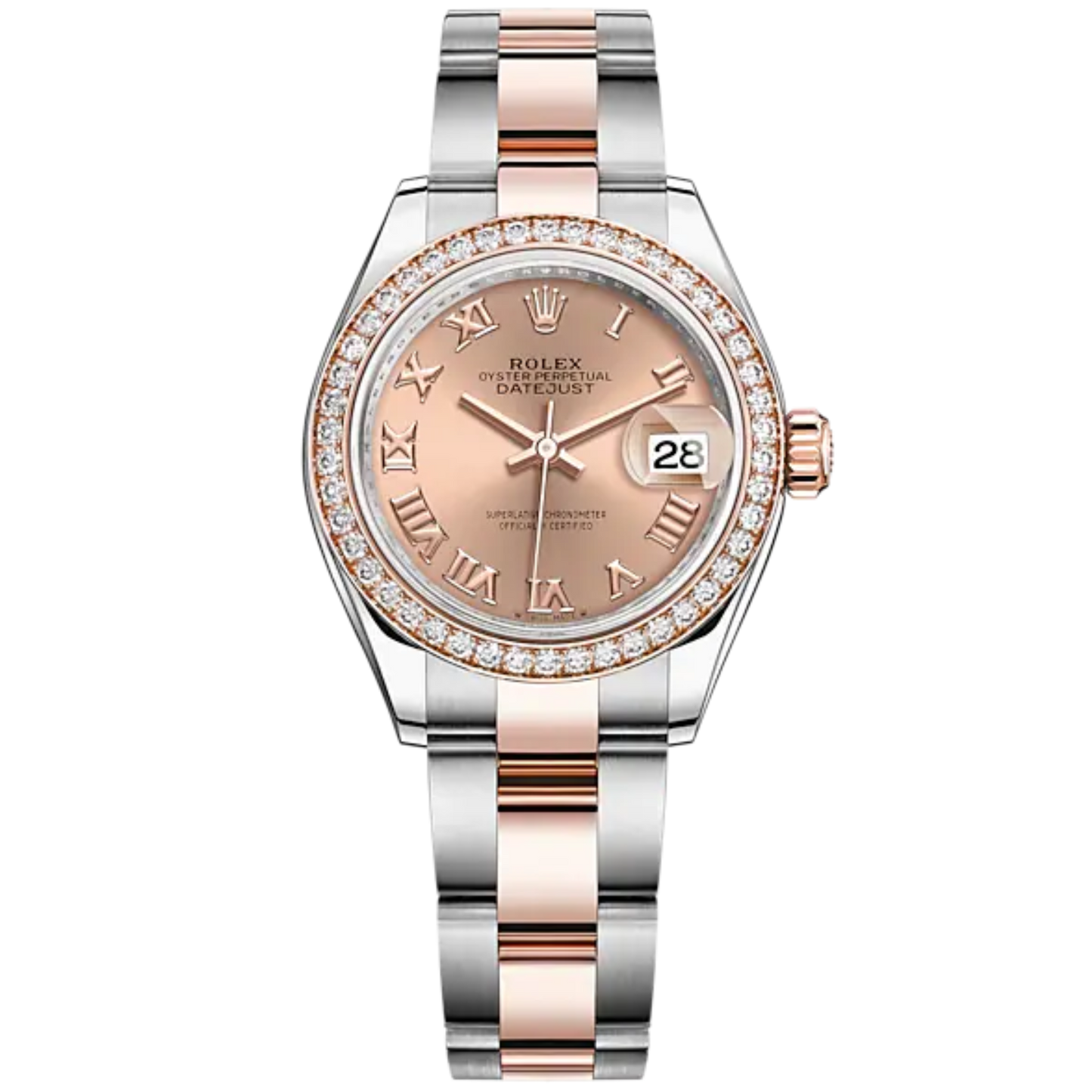 Lady-DateJust 28mm Oyster Oystersteel Bracelet and Everose Gold with Rosé-Colour Dial Diamond-Set Bezel