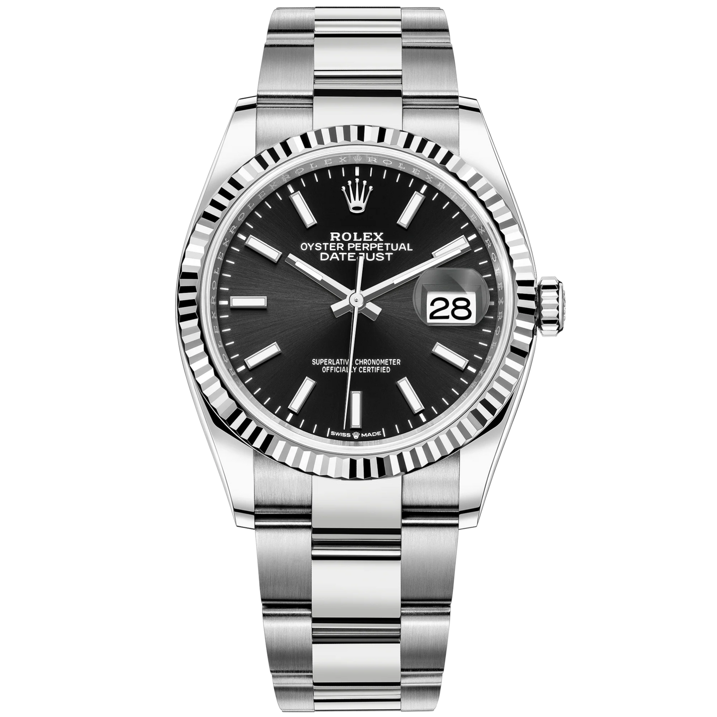 Rolex Datejust Ref. 126234 36mm Oyster Bracelet White Gold Black Stick Dial