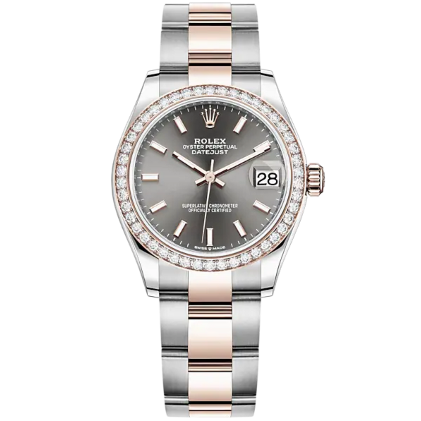Datejust 31 31mm Oyster Bracelet Oystersteel and Everose Gold with Slate Dial Diamond-Set Bezel