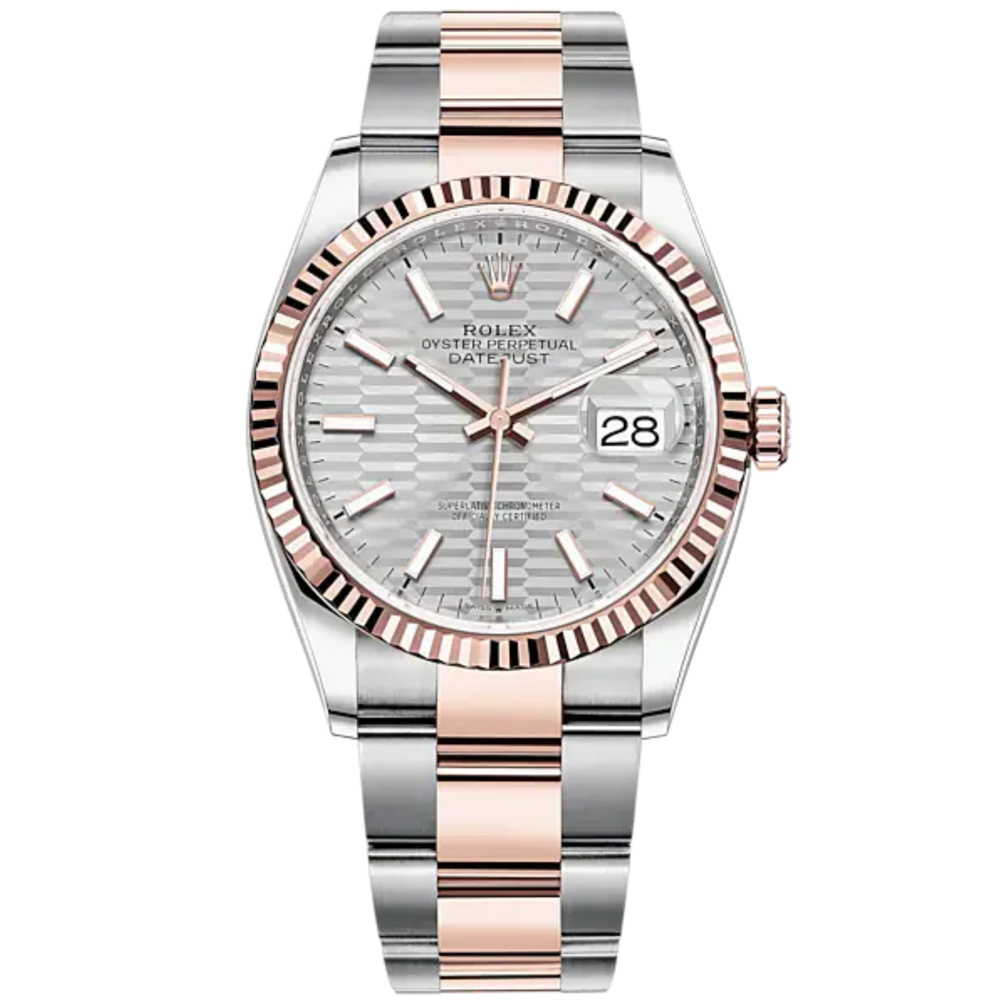 Datejust 36 36mm Oyster Bracelet Oystersteel and Everose Gold with Silver Fluted-Motif Dial Fluted Bezel
