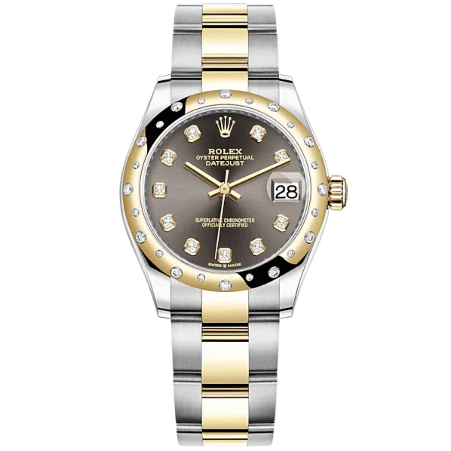 Datejust 31 31mm Oyster Bracelet Oystersteel and Yellow Gold with Dark Grey Diamond-Set Dial Diamond-Set Bezel