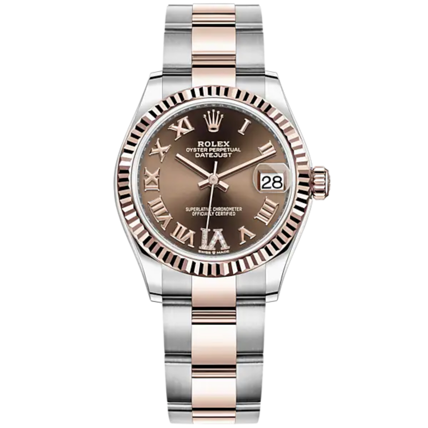 Datejust 31 31mm Oyster Bracelet Oystersteel and Everose Gold with Chocolate Diamond Dial Fluted Bezel