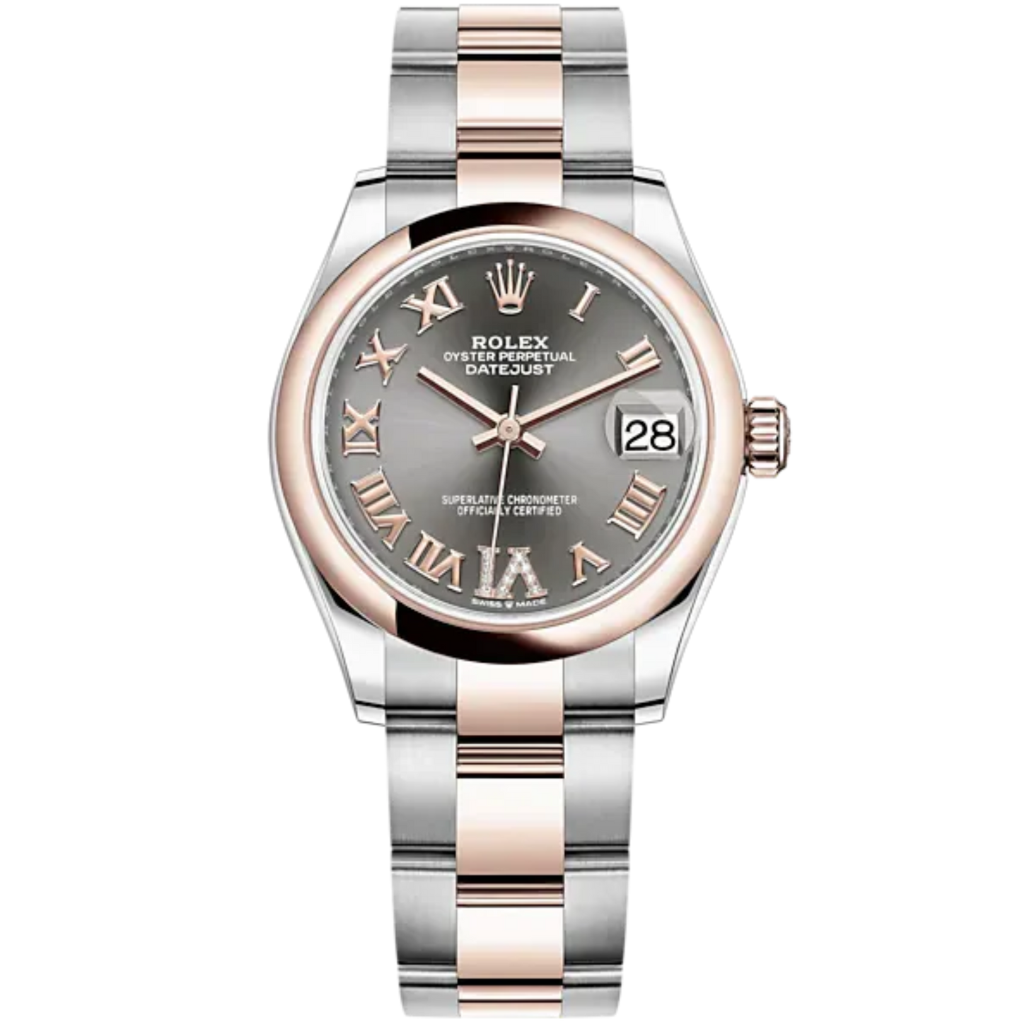 Datejust 31 31mm Oyster Bracelet Oystersteel and Everose Gold with Slate Diamond Dial Everose Gold Bezel