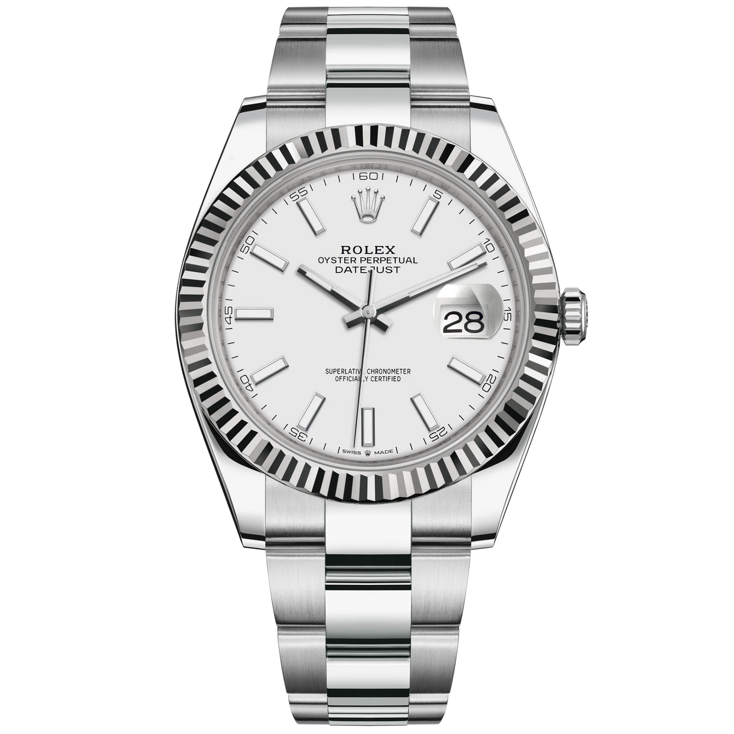 Datejust 41 41mm Oyster Bracelet Oystersteel and White Gold with White Dial Fluted Bezel
