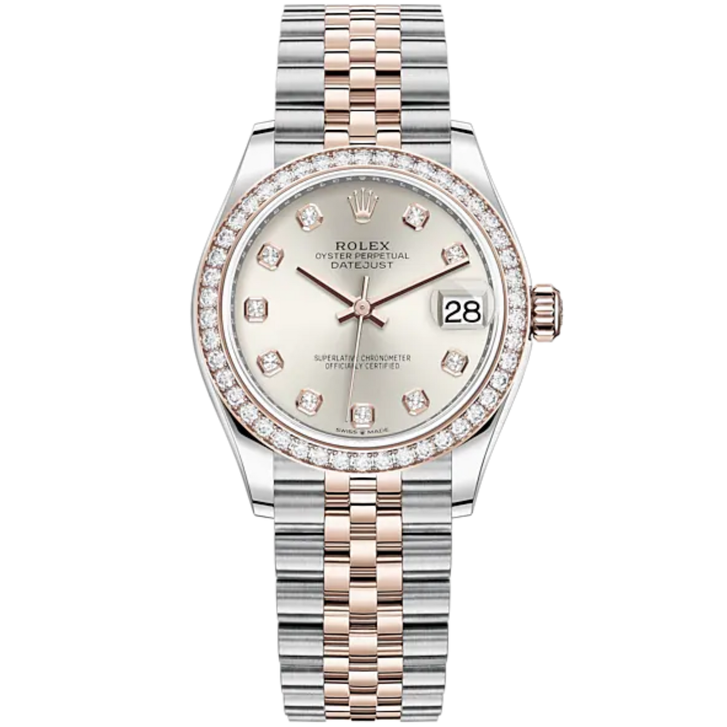 Datejust 31 31mm Jubilee Bracelet Oystersteel and Everose Gold with Silver Diamond-Set Dial Diamond-Set Bezel