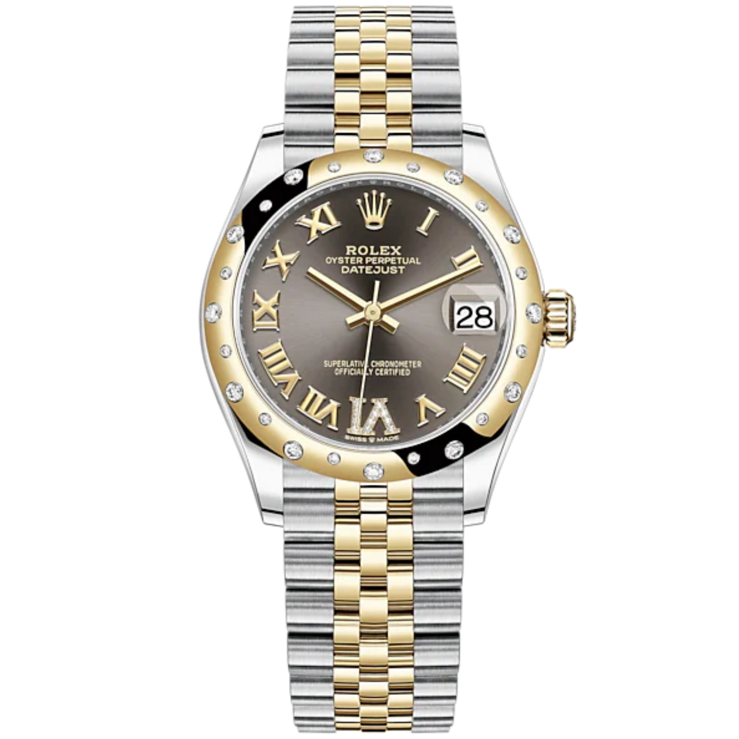 Datejust 31 31mm Jubilee Bracelet Oystersteel and Yellow Gold with Dark Grey Diamond Dial Diamond-Set Bezel