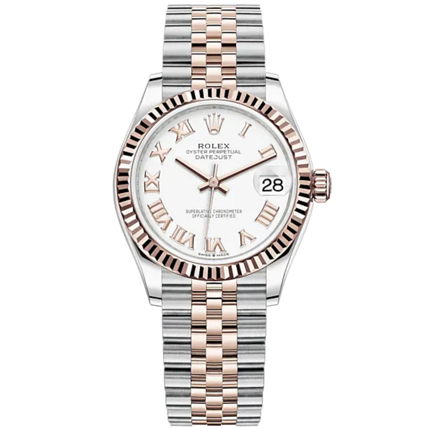 Datejust 31 31mm Jubilee Bracelet Oystersteel and Everose Gold with White Dial Fluted Bezel