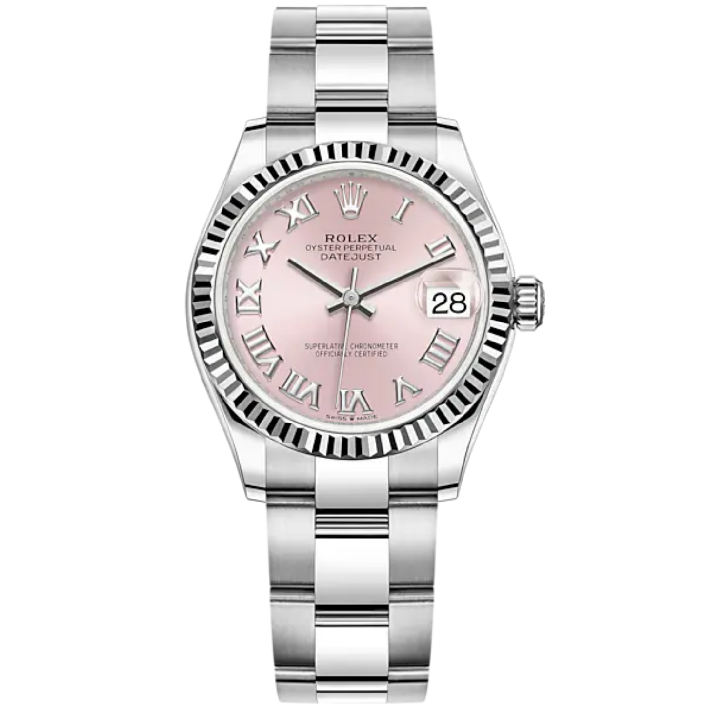 Datejust 31 31mm Oyster Bracelet Oystersteel and White Gold with Pink Dial Fluted Bezel
