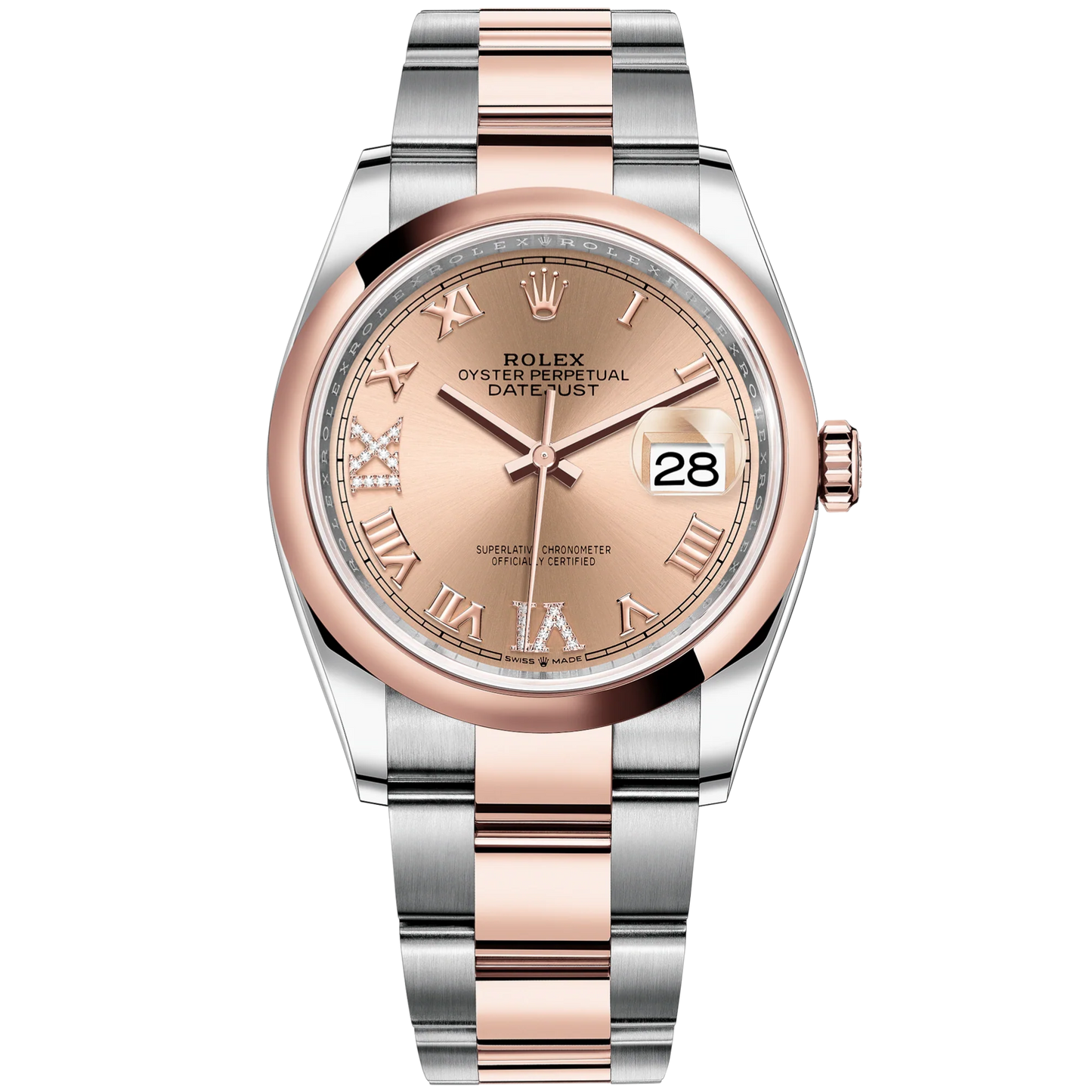 Datejust 36 36mm Oyster Bracelet Oystersteel and Everose Gold with Rose Colour Dial Diamond-Set Domed Bezel