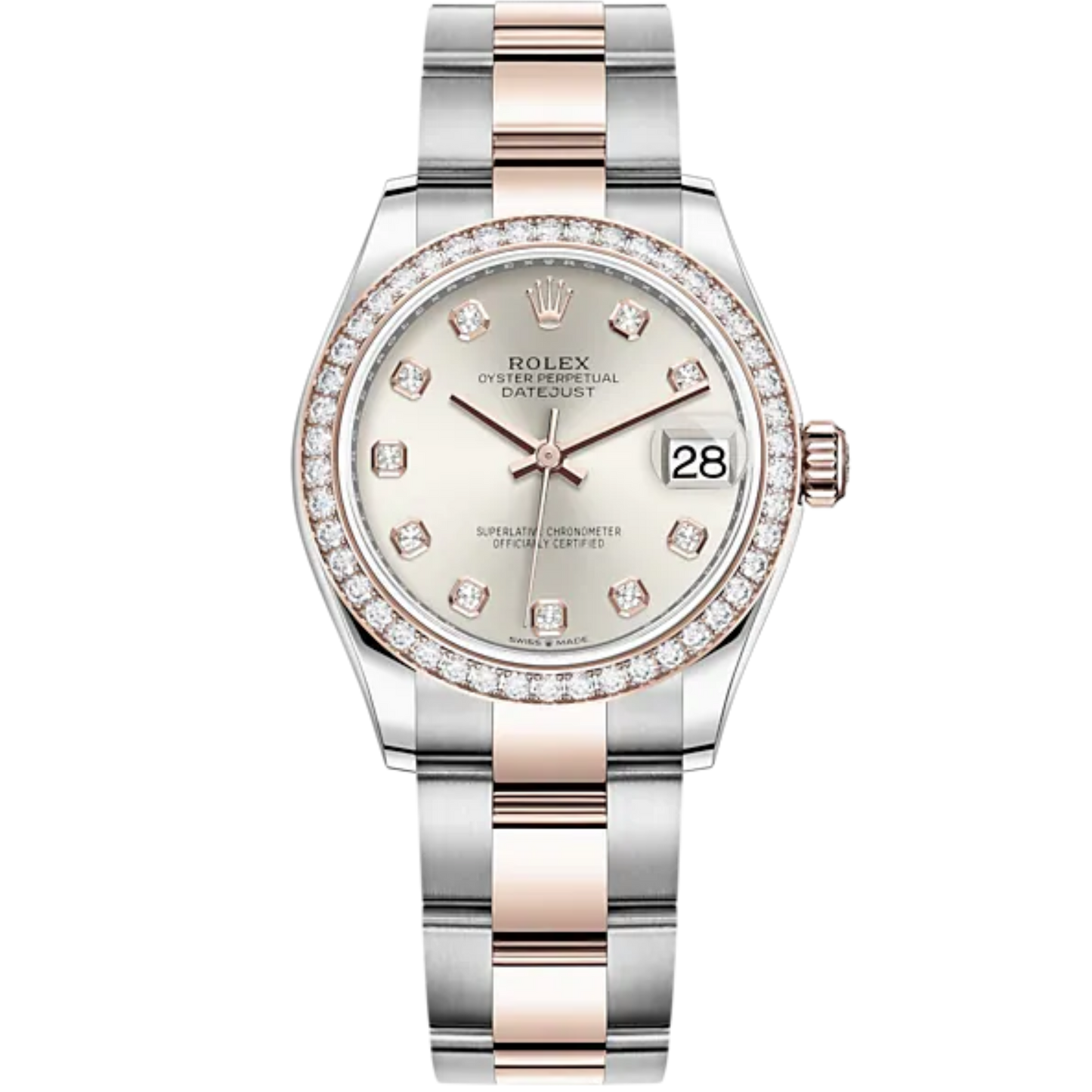 Datejust 31 31mm Oyster Bracelet Oystersteel and Everose Gold with Silver Diamond-Set Dial Diamond-Set Bezel