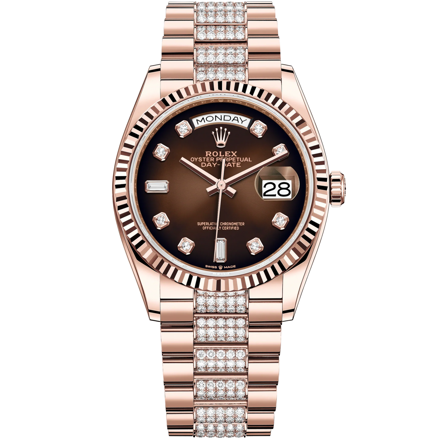 Day-Date 36 36mm Diamond-Set President Bracelet and 18 KT Everose Gold with Brown Ombré Dial Diamond-Set Dial Fluted Bezel