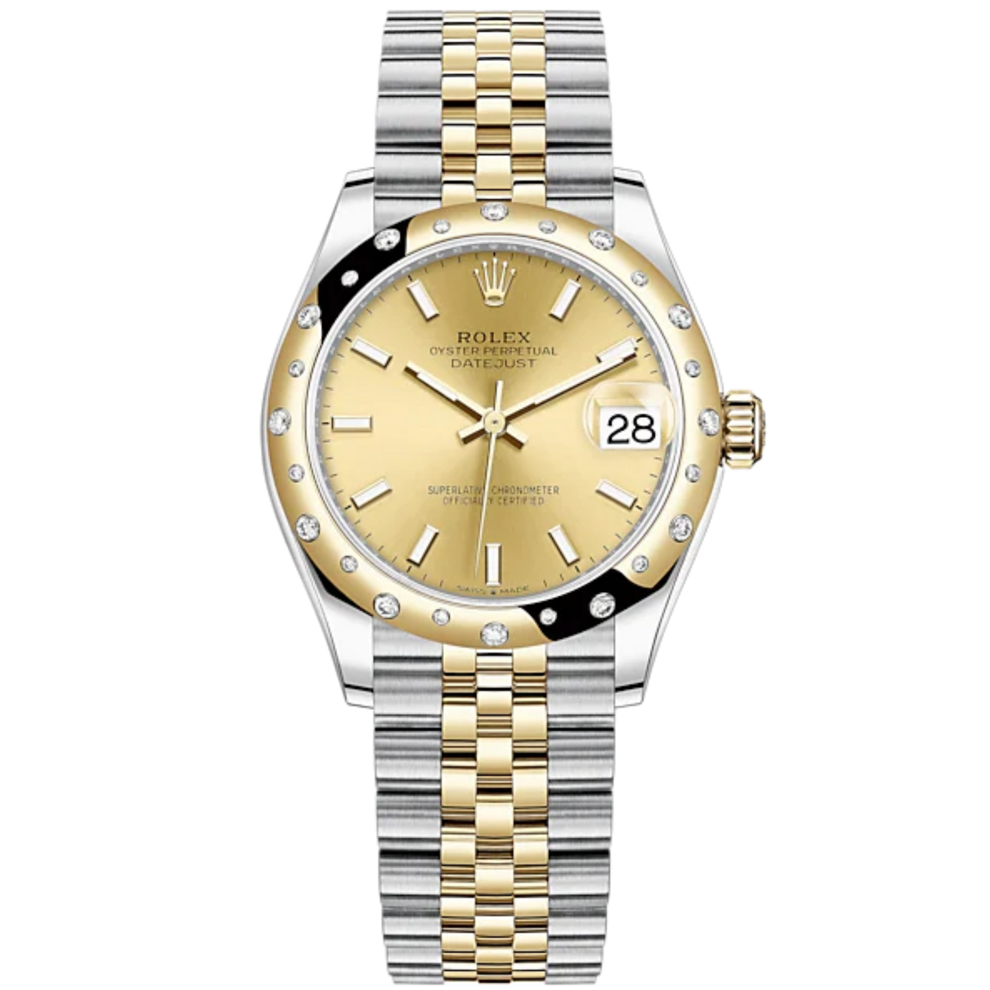 Datejust 31 31mm Jubilee Bracelet Oystersteel and Yellow Gold with Champagne-Colour Dial Diamond-Set Bezel