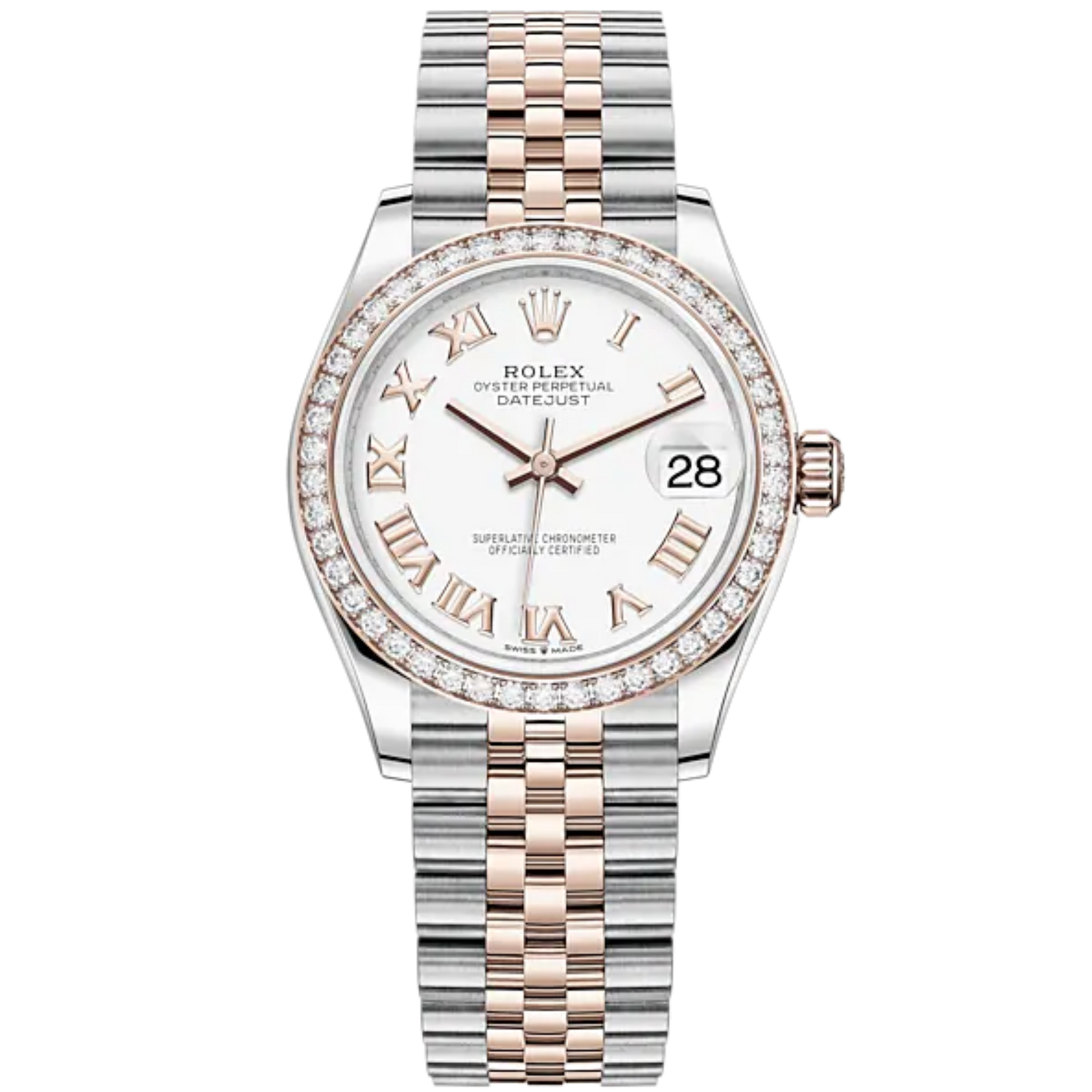 Datejust 31 31mm Jubilee Bracelet Oystersteel and Everose Gold with White Dial Diamond-Set Bezel
