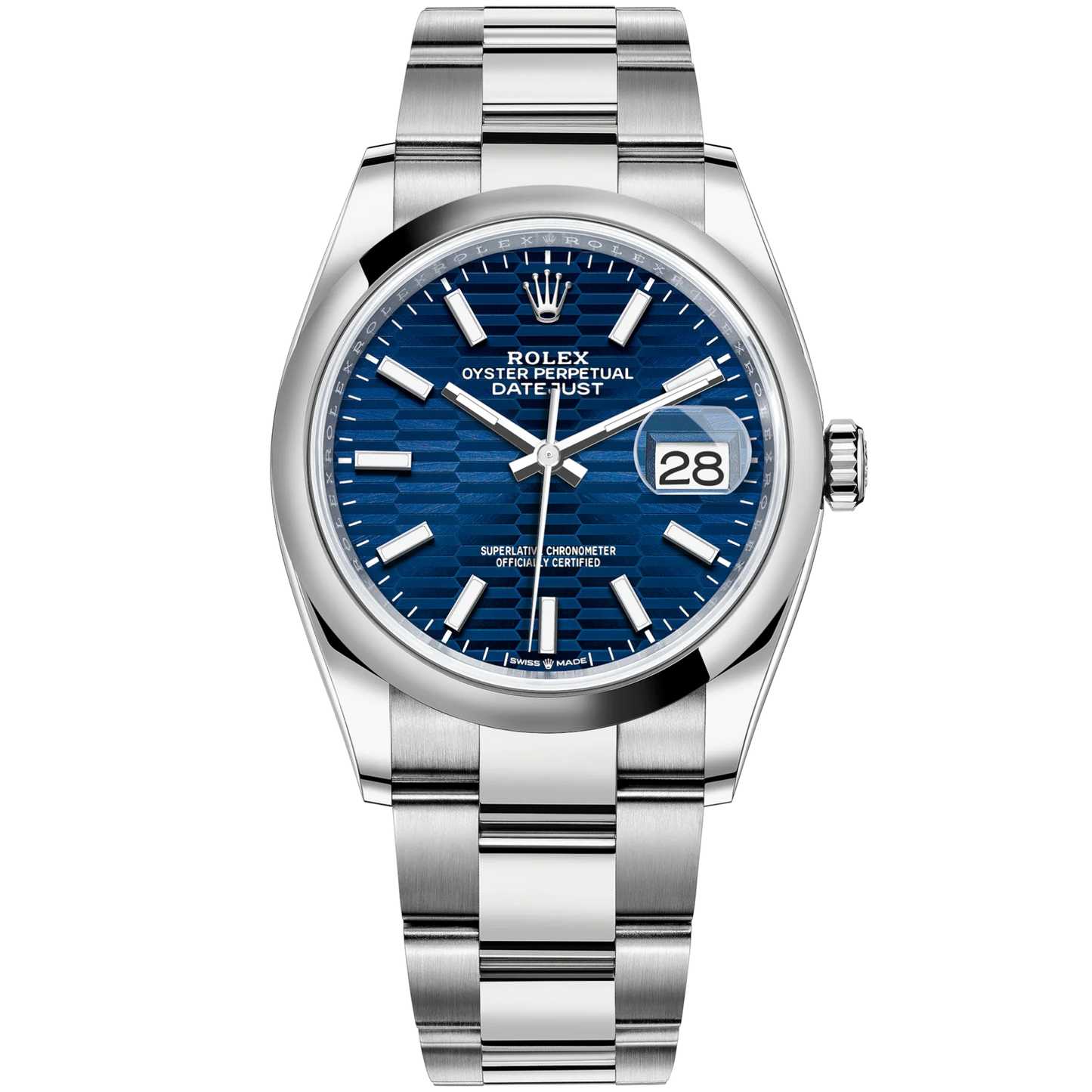 Datejust 36 36mm Oyster Bracelet Oystersteel with Bright Blue Fluted-Motif Dial Domed Bezel