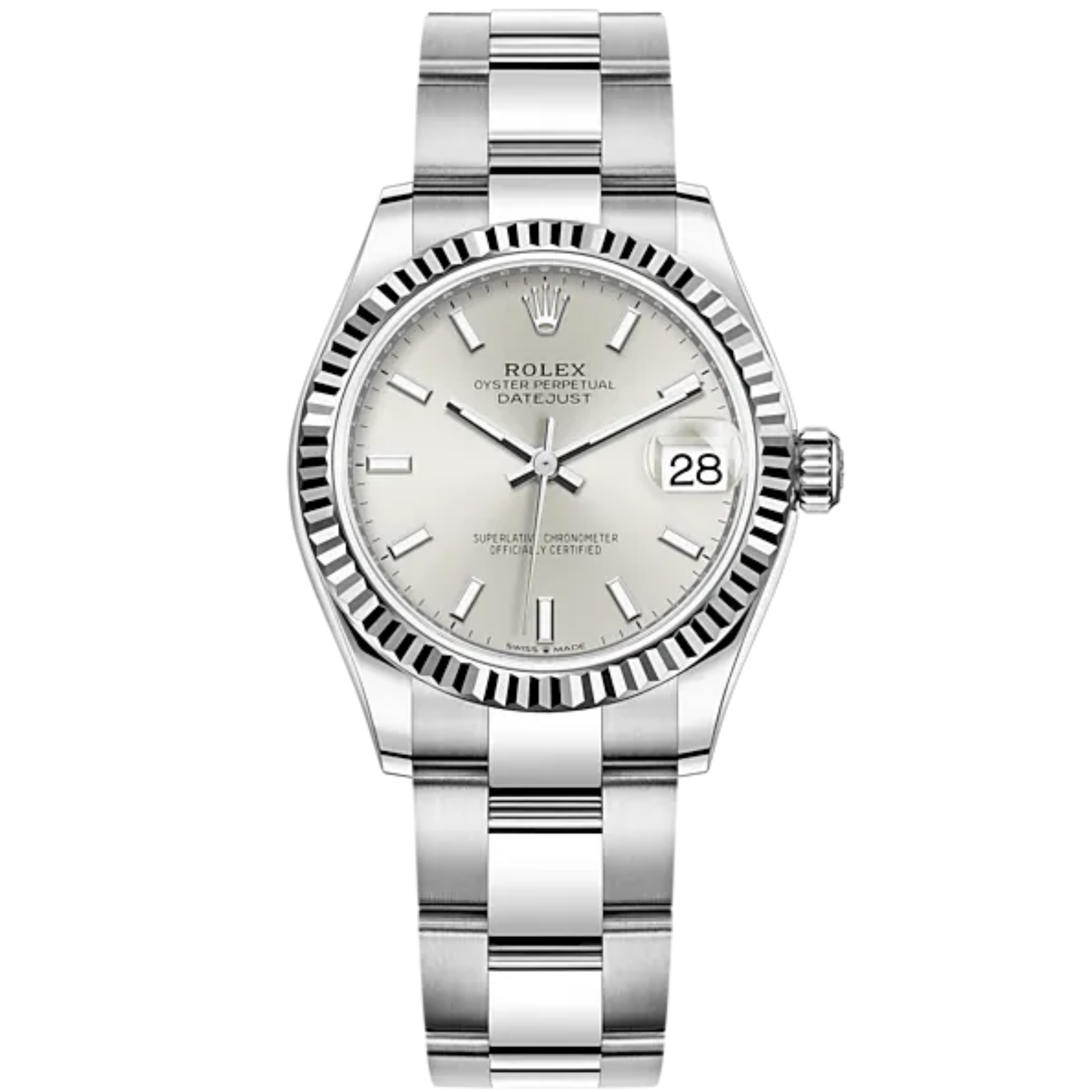 Datejust 31 31mm Oyster Bracelet Oystersteel and White Gold with Silver Dial Fluted Bezel