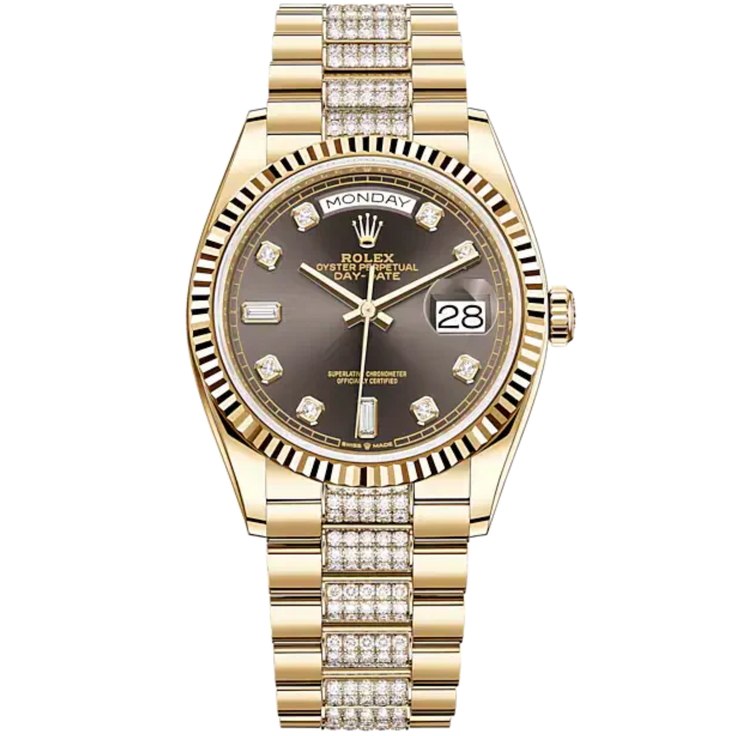 Day-Date 36 36mm Diamond-Set President Bracelet and 18 KT Yellow Gold with Dark Grey Diamond-Set Dial and Fluted Bezel