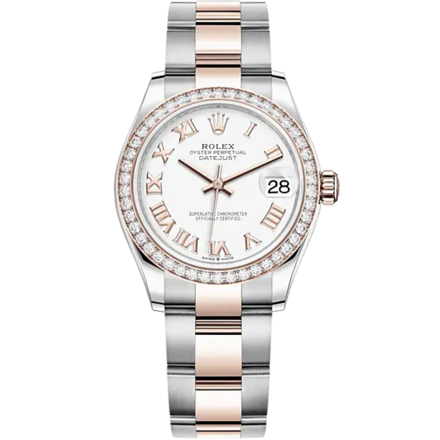 Datejust 31 31mm Oyster Bracelet Oystersteel and Everose Gold with White Dial Diamond-Set Bezel