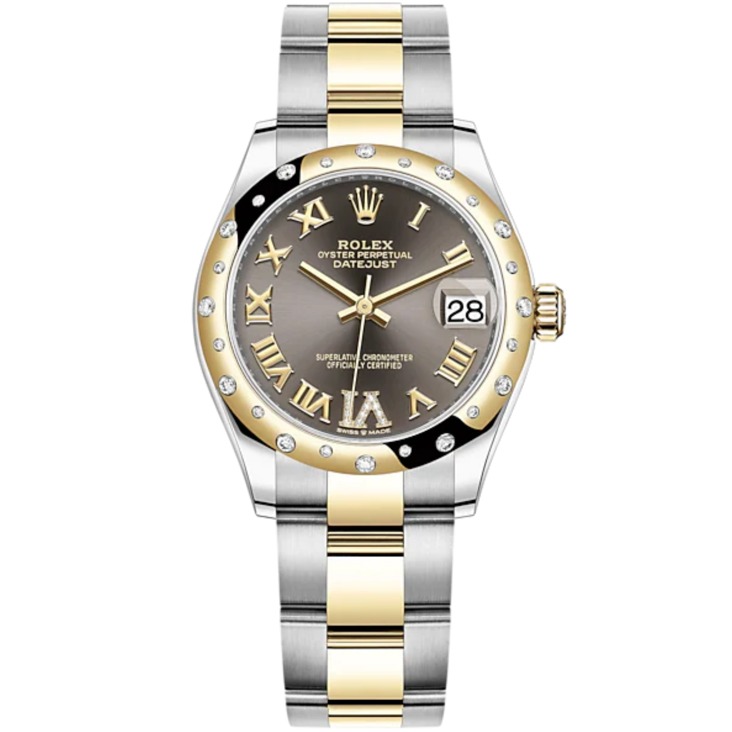 Datejust 31 31mm Oyster Bracelet Oystersteel and Yellow Gold with Dark Grey Diamond Dial Diamond-Set Bezel