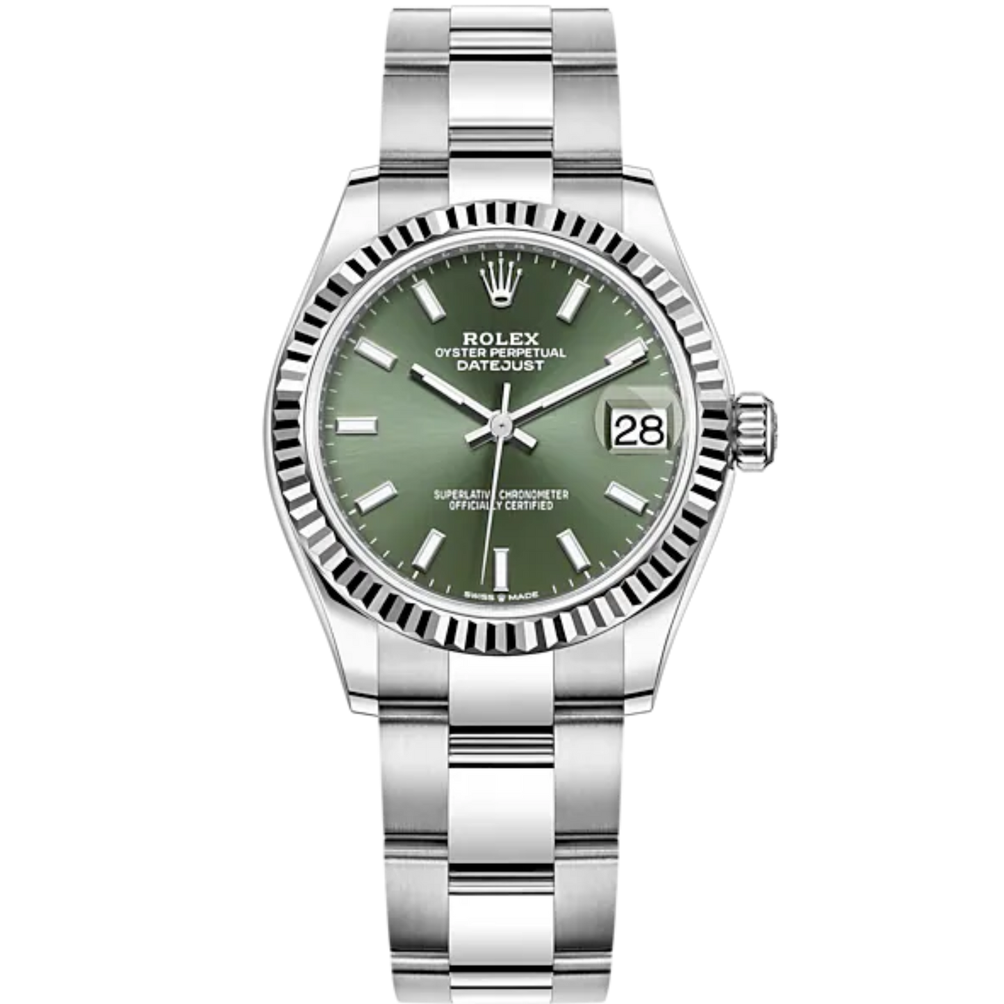 Datejust 31 31mm Oyster Bracelet Oystersteel and White Gold with Mint Green Dial Fluted Bezel