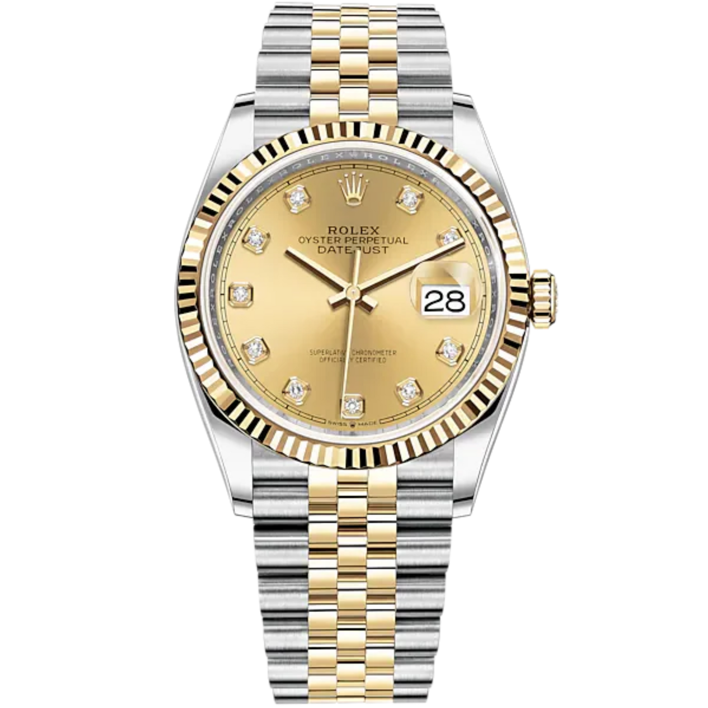 Datejust 36 36mm Oystersteel Jubilee Bracelet and Yellow Gold with Champagne-Colour Diamond-Set Dial Fluted Bezel