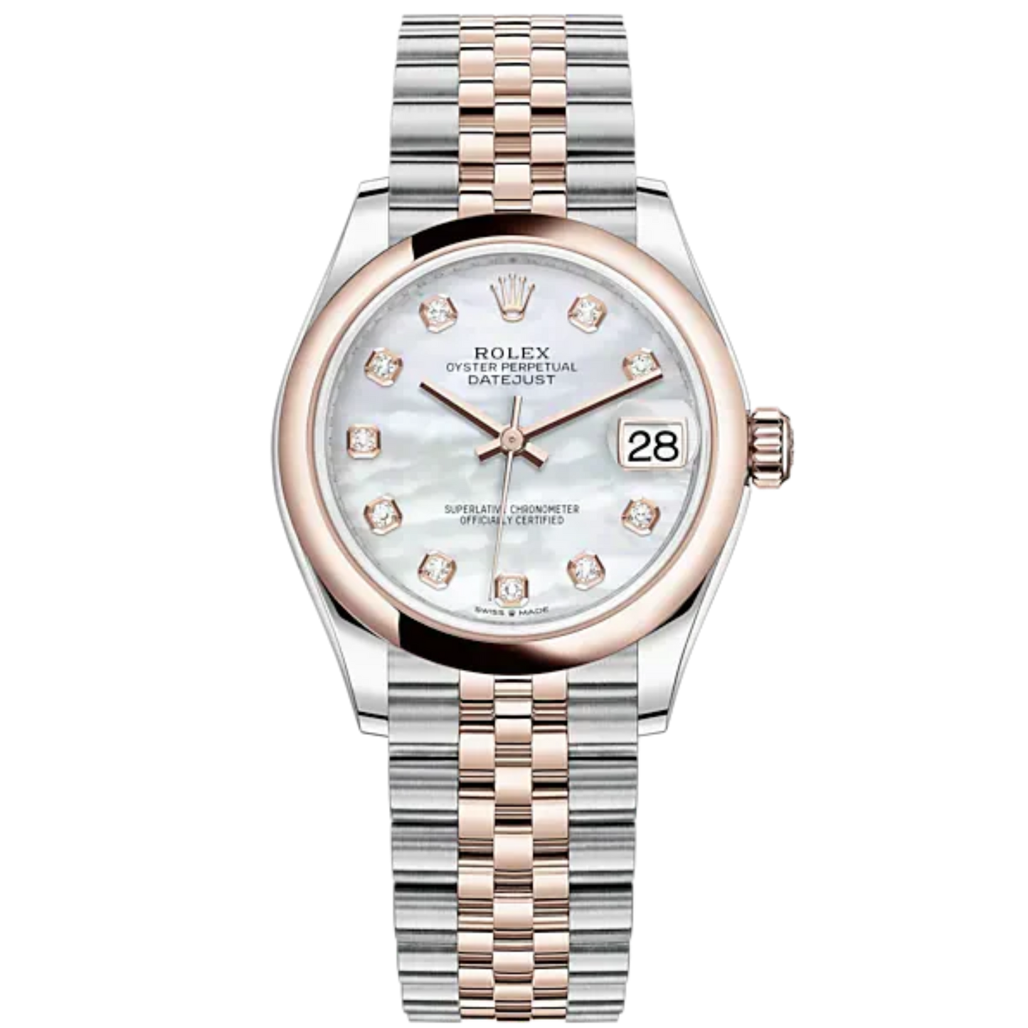 Datejust 31 31mm Jubilee Bracelet Oystersteel and Everose Gold with White Mother-Of-Pearl Diamond-Set Dial Everose Gold Bezel