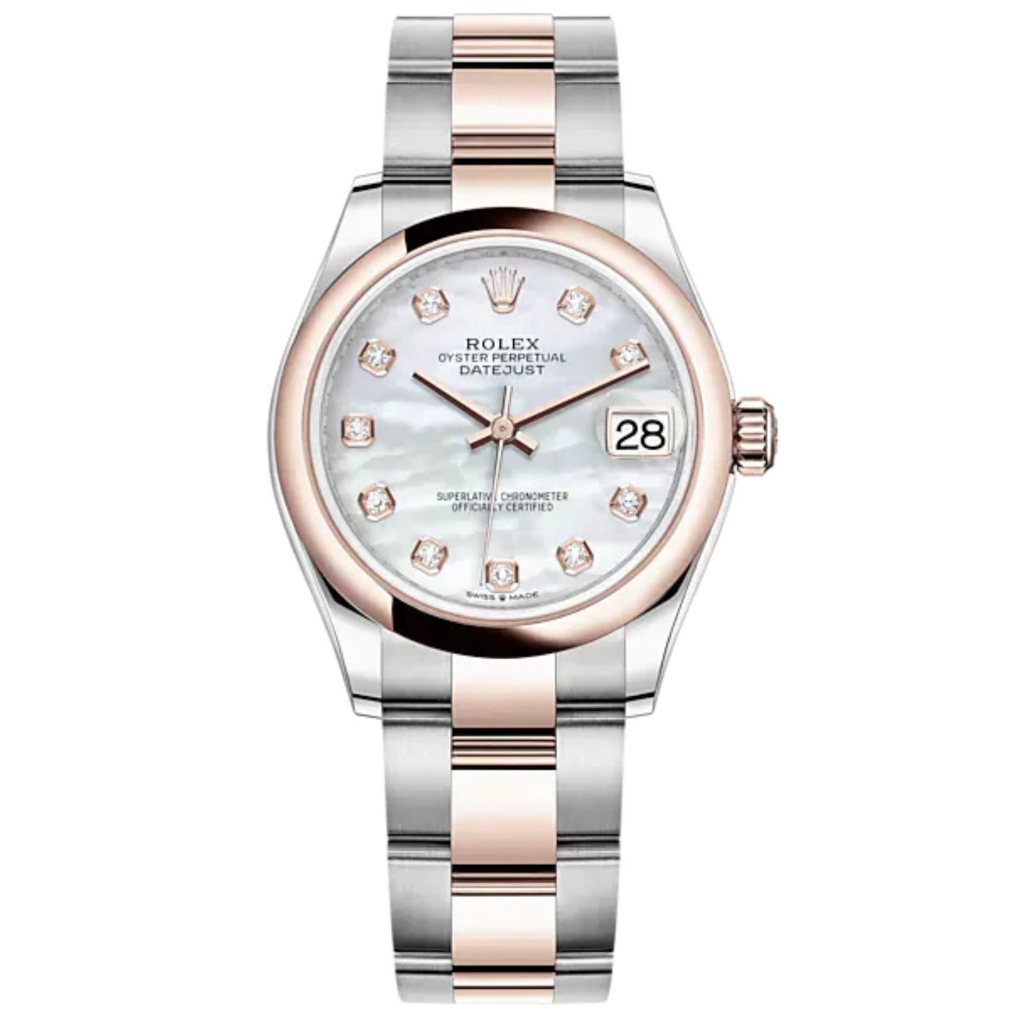 Datejust 31 31mm Oyster Bracelet Oystersteel and Everose Gold with White Mother-Of-Pearl Diamond-Set Dial Everose Gold Bezel
