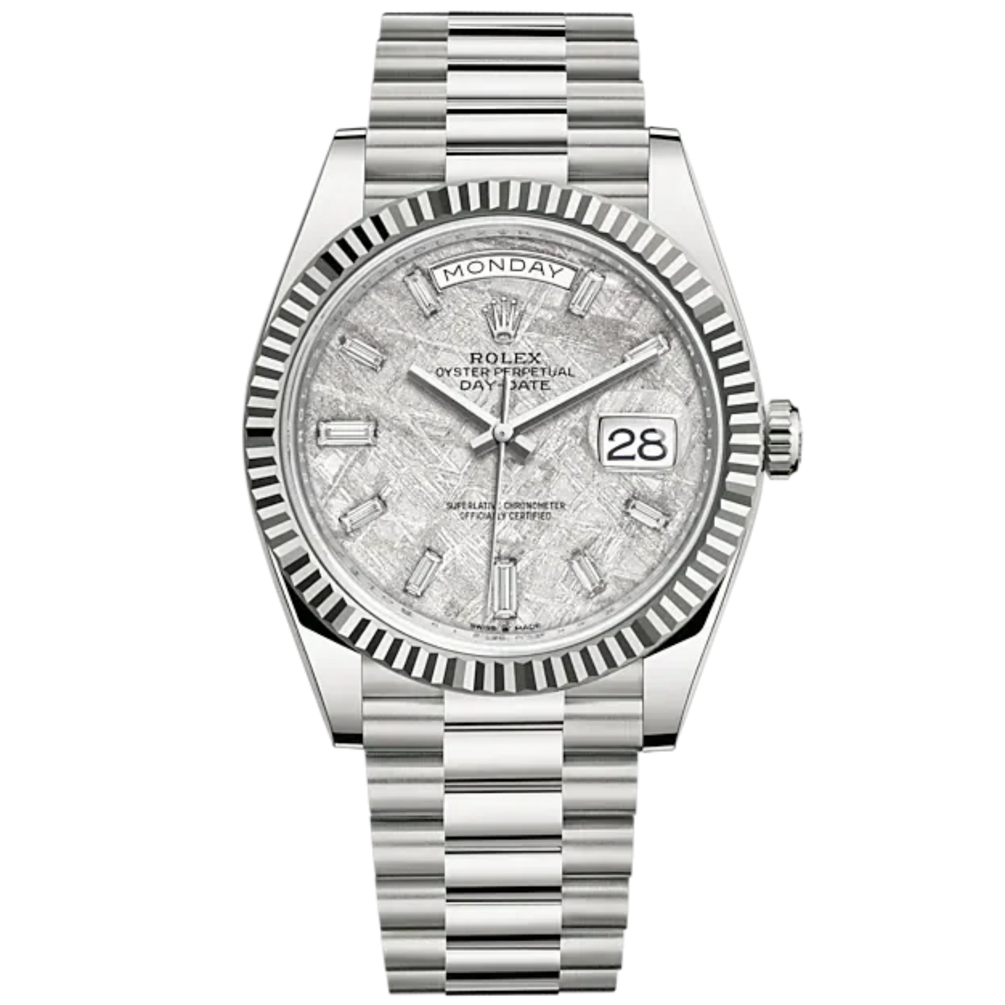 Day-Date 40 40mm President Bracelet and 18 KT White Gold with Meteorite Dial Diamond-Set Dial and Fluted Bezel