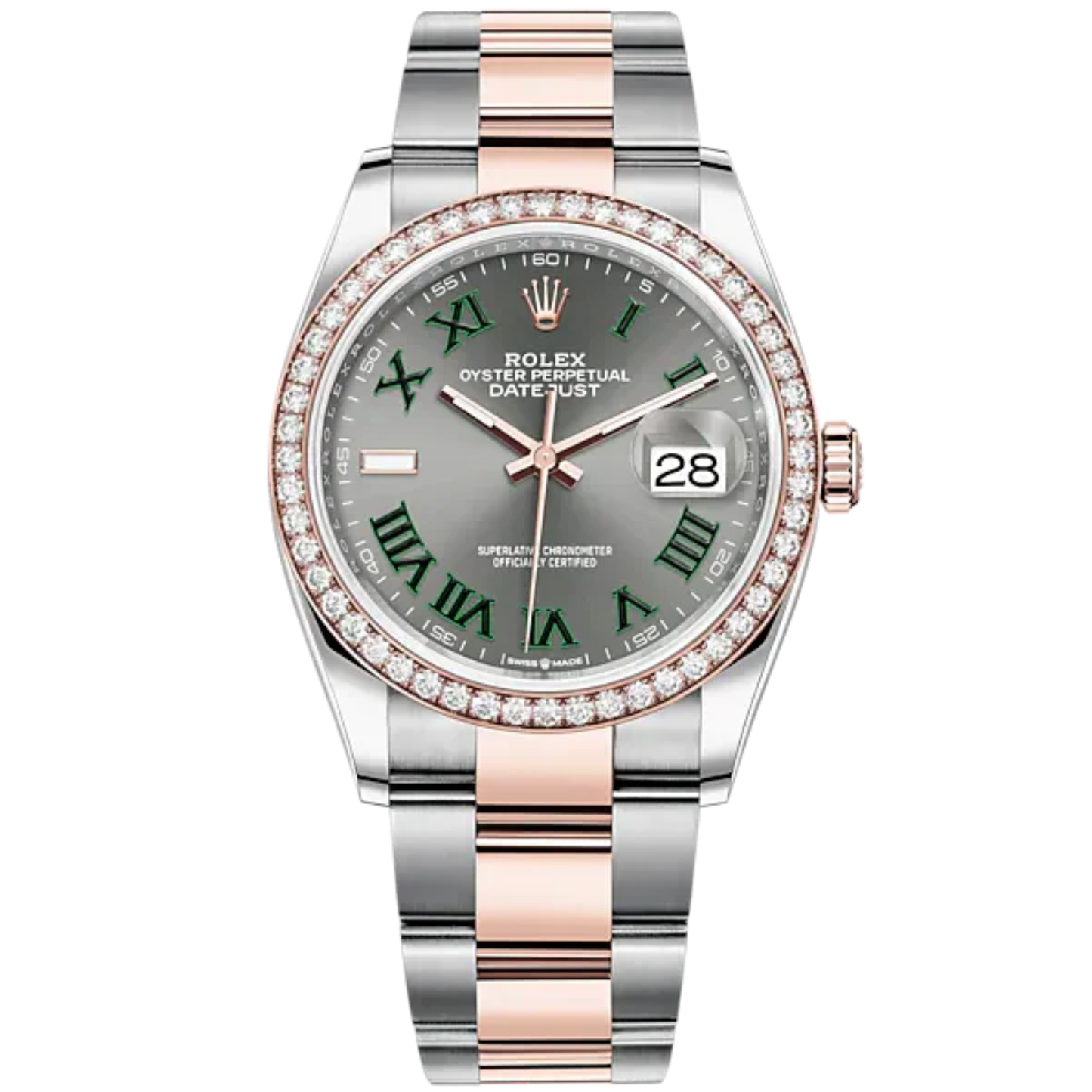 Datejust 36 36mm Oyster Oystersteel Bracelet and Everose Gold with Slate Dial Diamond-Set Bezel