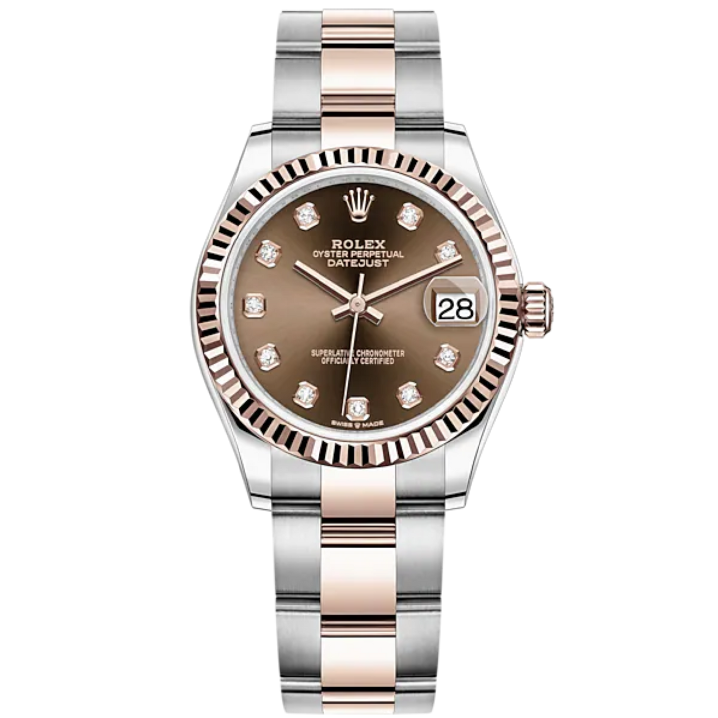 Datejust 31 31mm Oyster Bracelet Oystersteel and Everose Gold with Chocolate Diamond-Set Dial Fluted Bezel