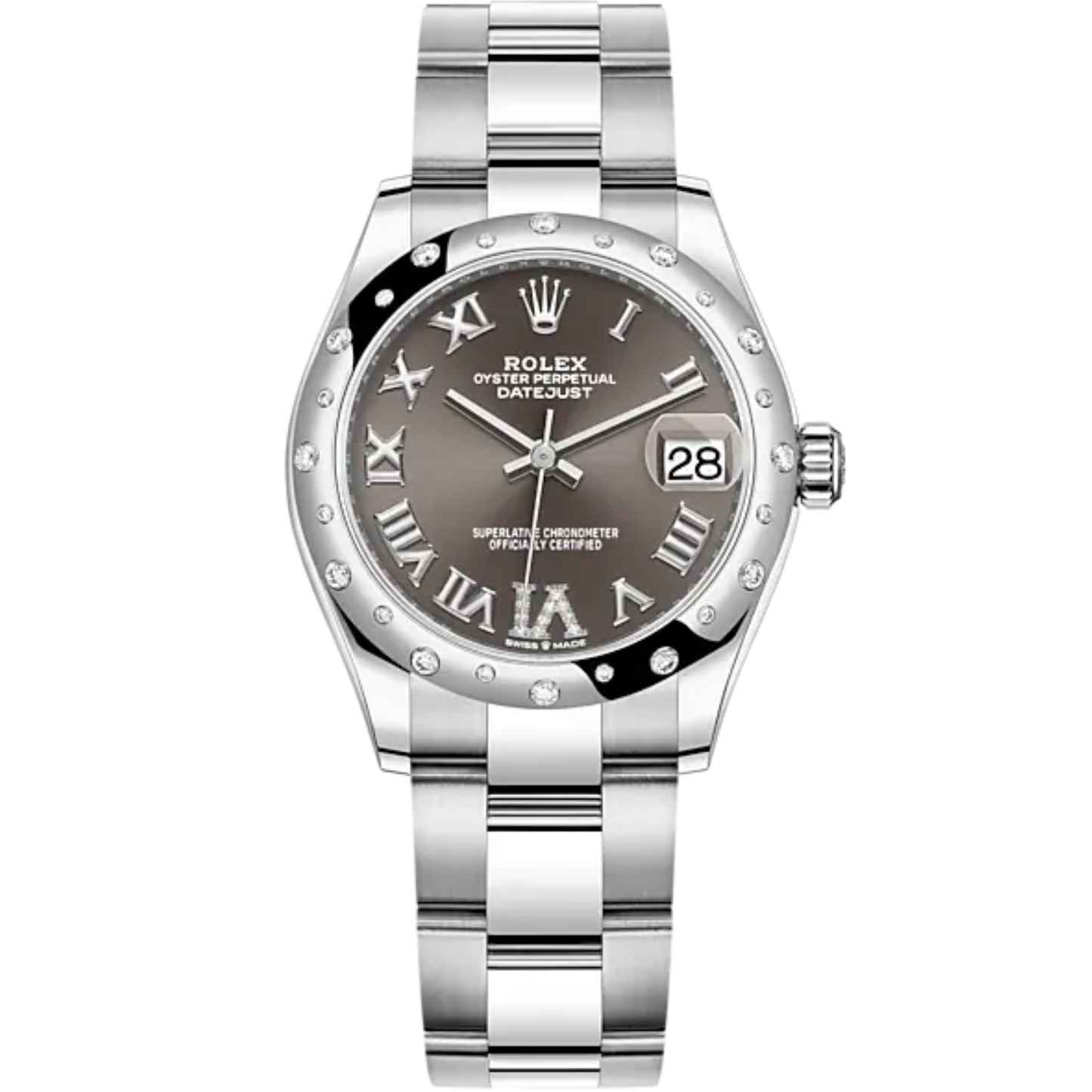 Datejust 31 31mm Oyster Bracelet Oystersteel and White Gold with Dark Grey Diamond-Set Dial Diamond-Set Bezel