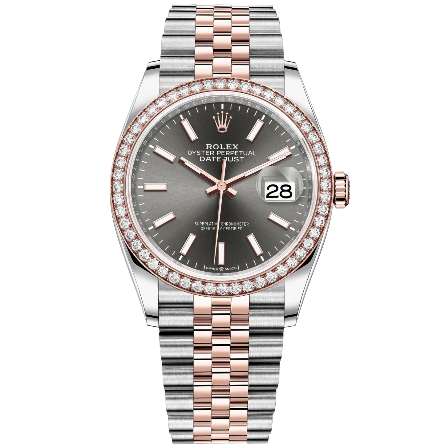Datejust 36 36mm Oystersteel Jubilee Bracelet with Everose Gold and Slate Dial Diamond-Set Bezel