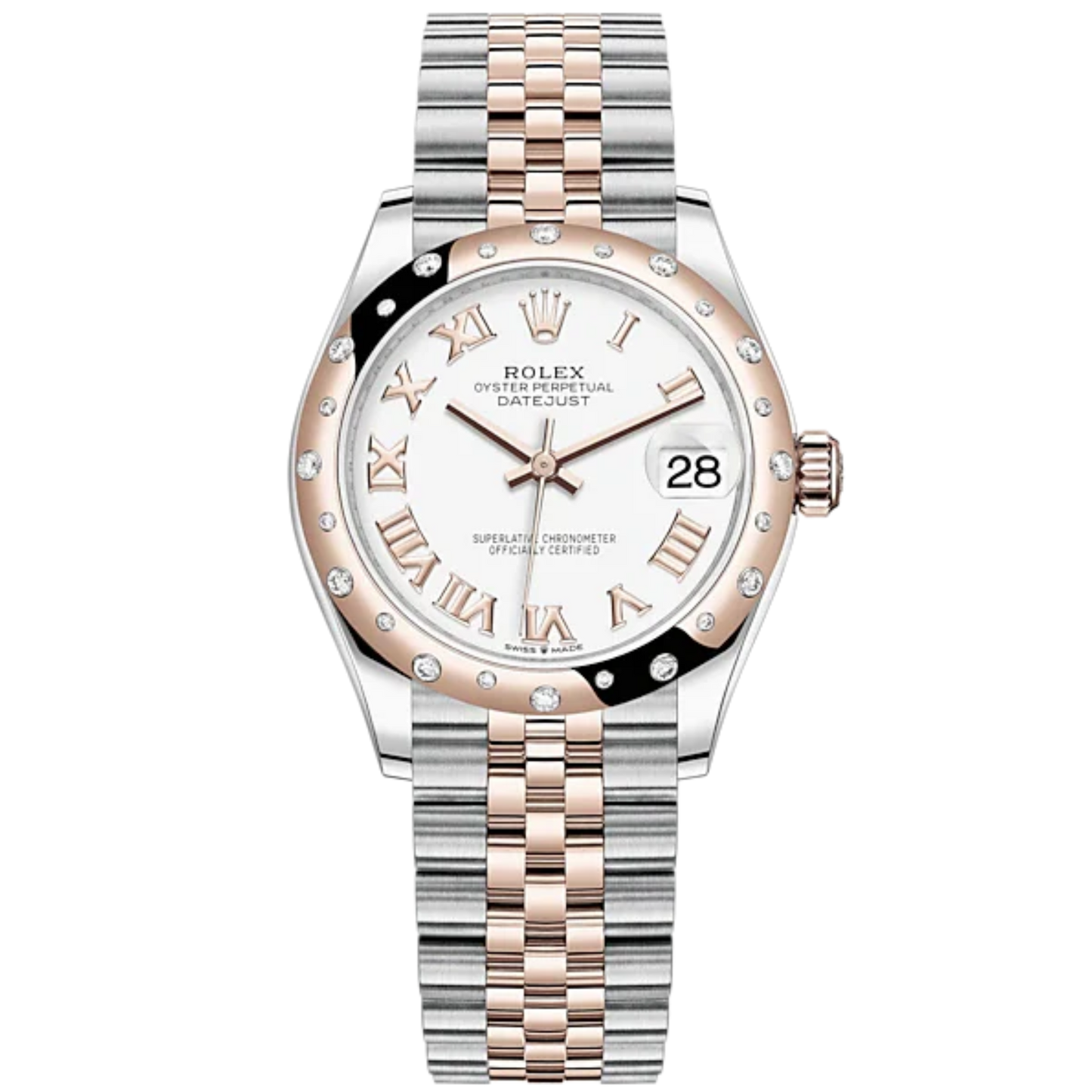 Datejust 31 31mm Jubilee Bracelet Oystersteel and Everose Gold with White Dial Diamond-Set Bezel