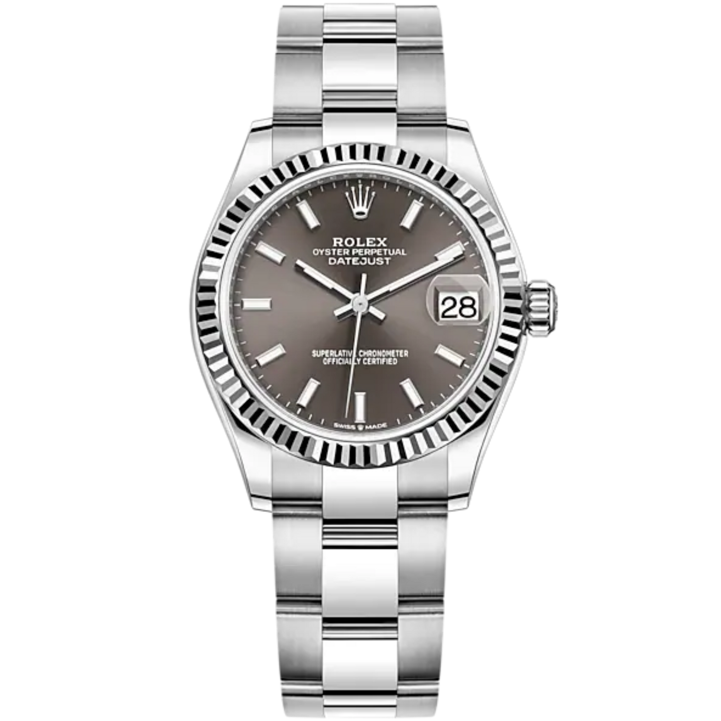 Datejust 31 31mm Oyster Bracelet Oystersteel and White Gold with Grey Dial Fluted Bezel