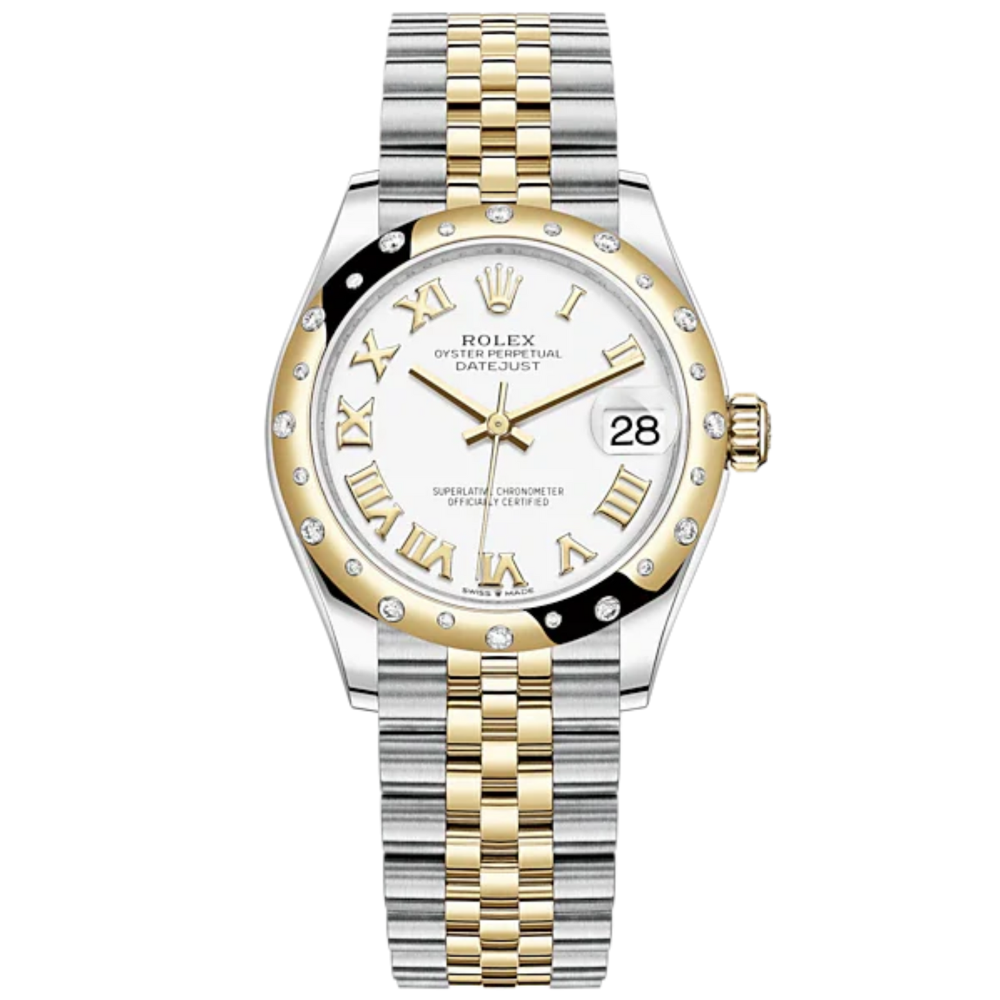 Datejust 31 31mm Jubilee Bracelet Oystersteel and Yellow Gold with White Dial Diamond-Set Bezel