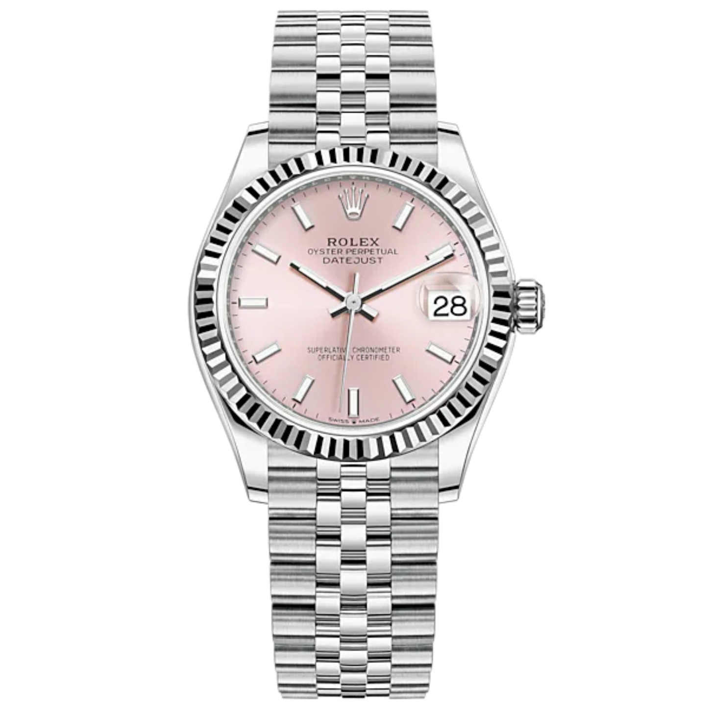 Datejust 31 31mm Jubilee Bracelet Oystersteel and White Gold with Pink Dial Fluted Bezel