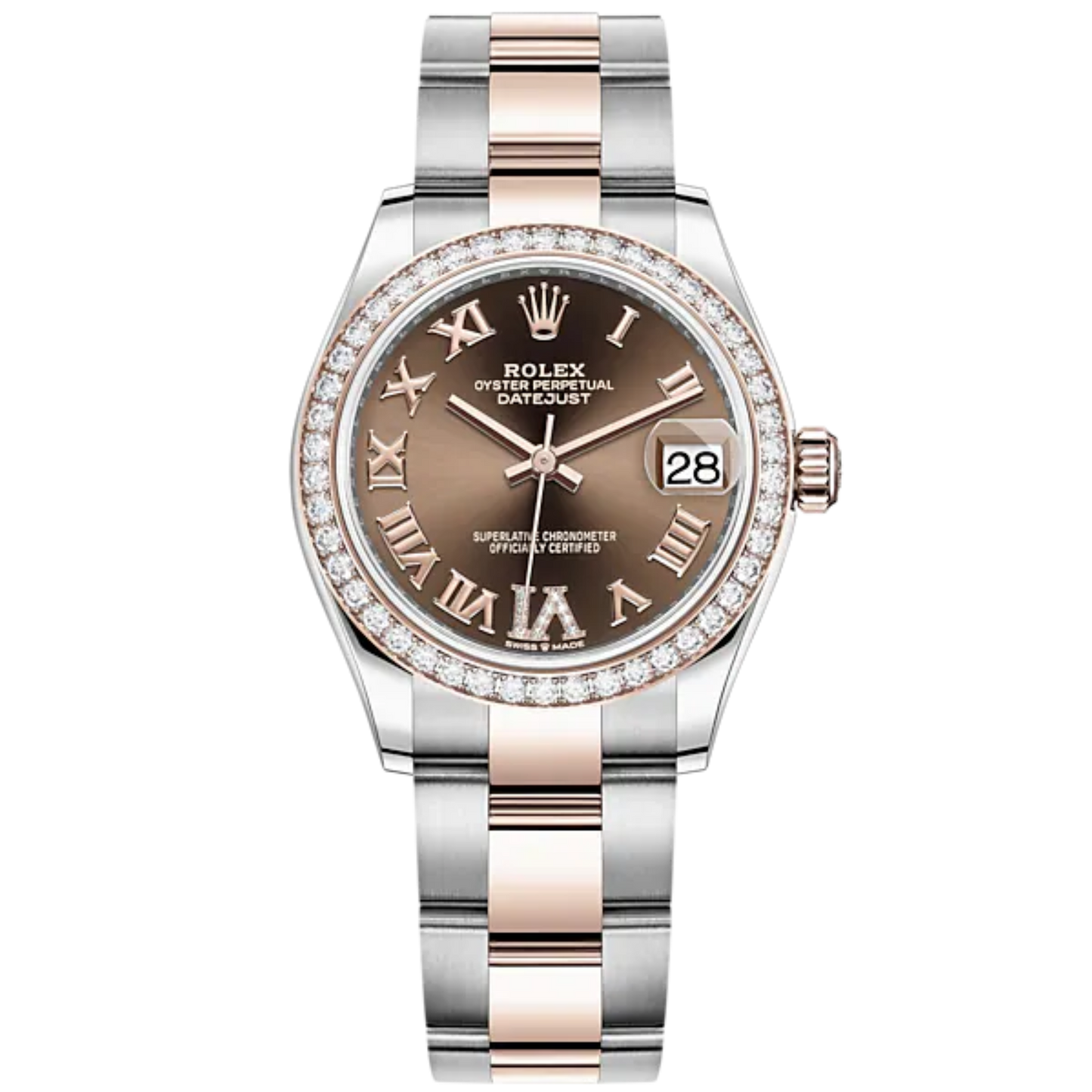 Datejust 31 31mm Oyster Bracelet Oystersteel and Everose Gold with Chocolate Diamond Dial Diamond-Set Bezel