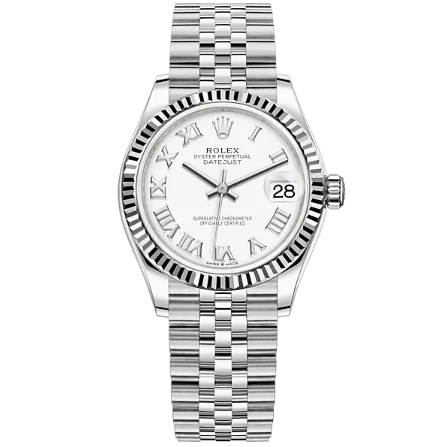 Datejust 31 31mm Oyster Bracelet Oystersteel and White Gold with White Gold Dial Fluted Bezel